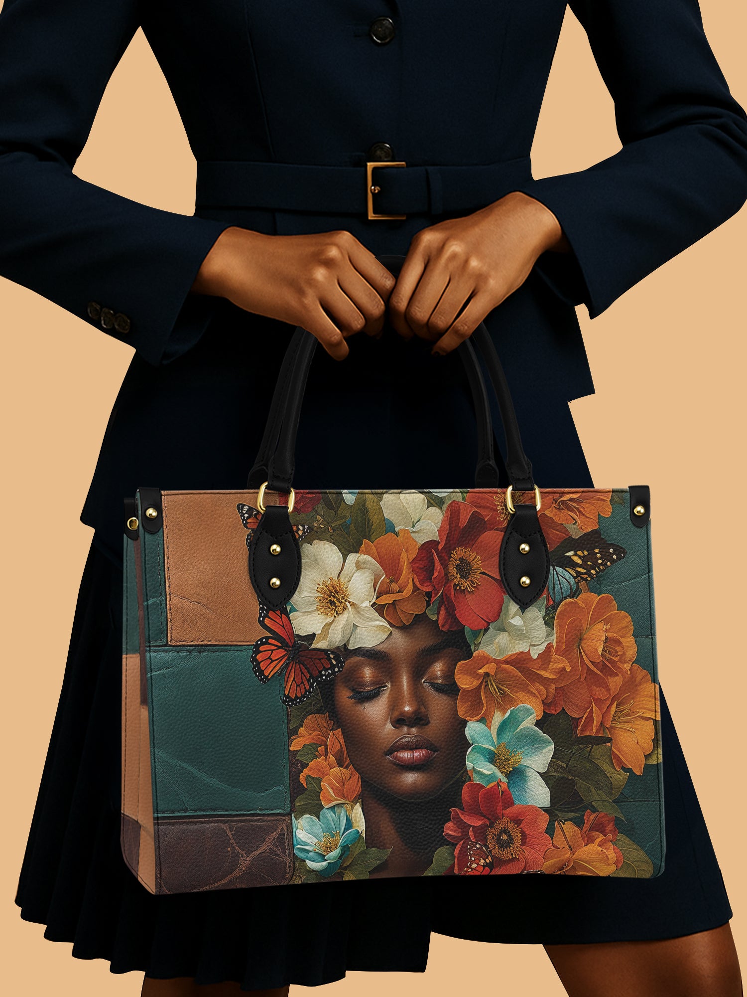 African Queen Floral Goddess Leather Bag African American Theme Bag Autumn Gifts For Her