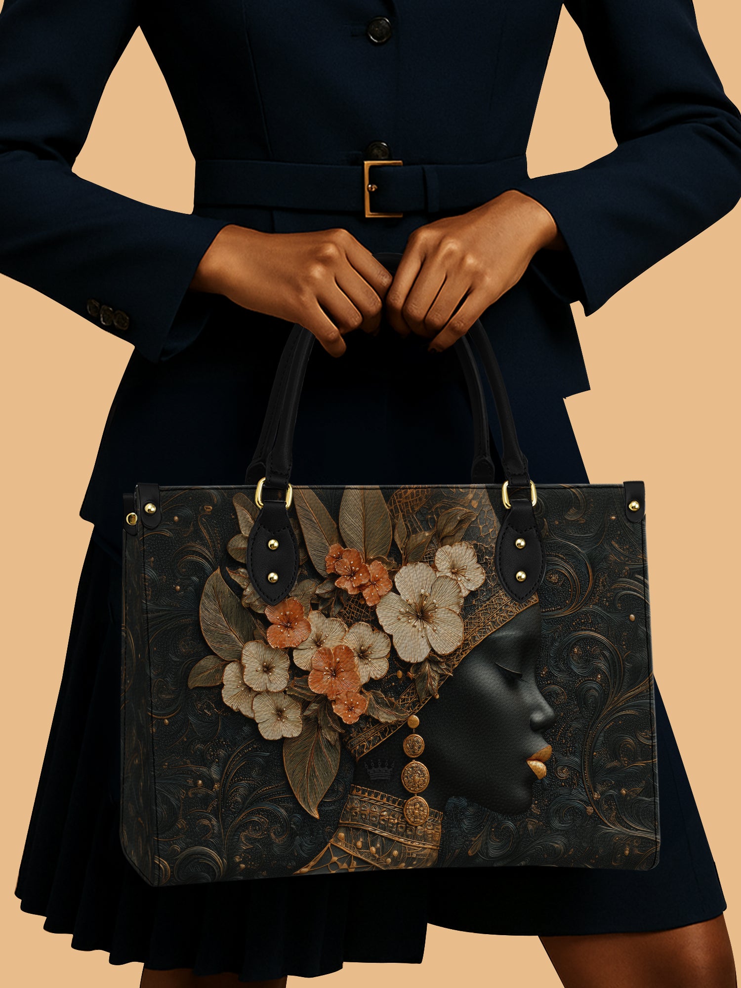 African Queen Flower Crown Leather Bag African American Bag Presents For Flower Lovers