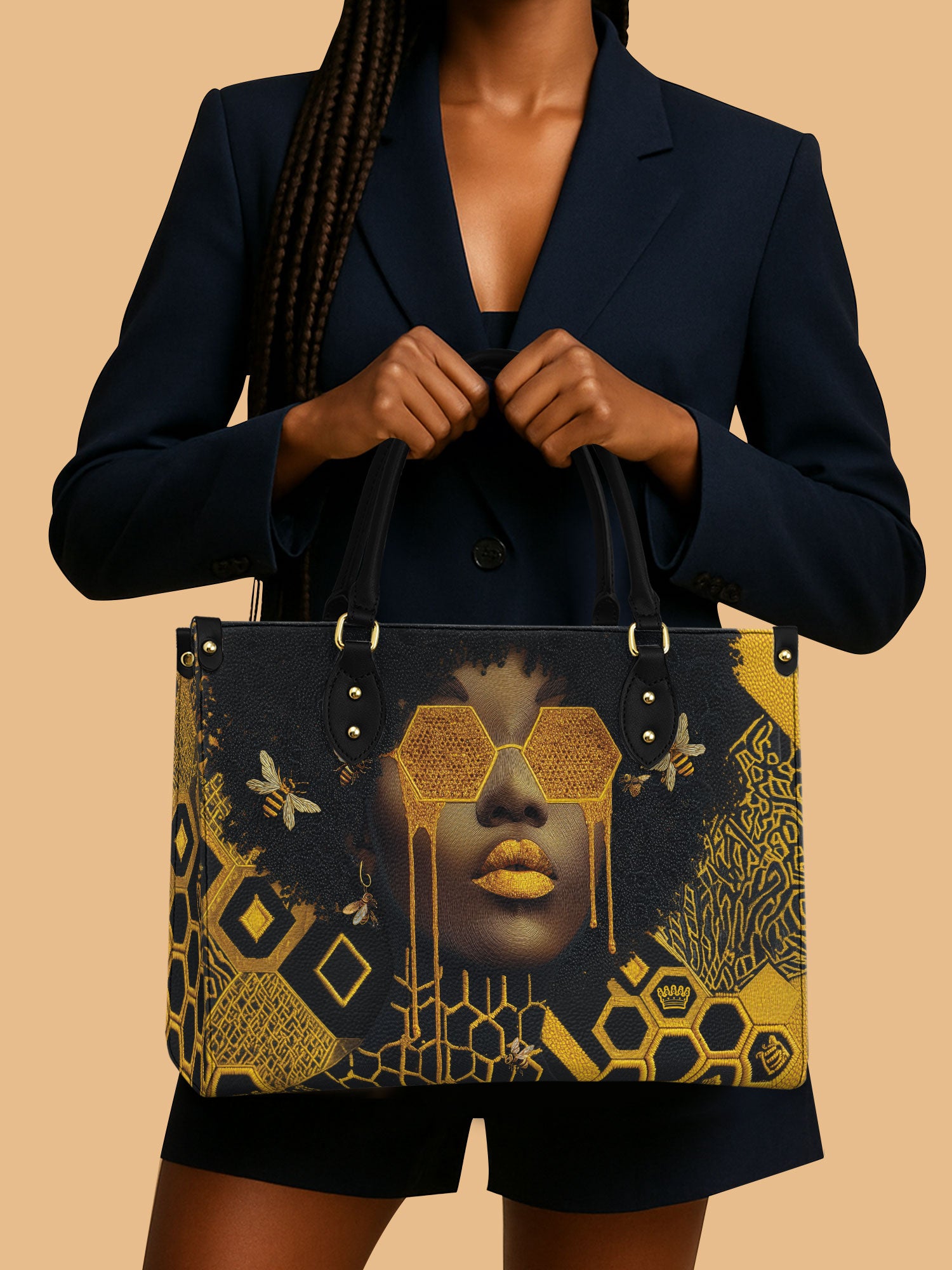African Queen Golden Bee Leather Bag African Art Bag Luxury Black Woman Gifts For Her