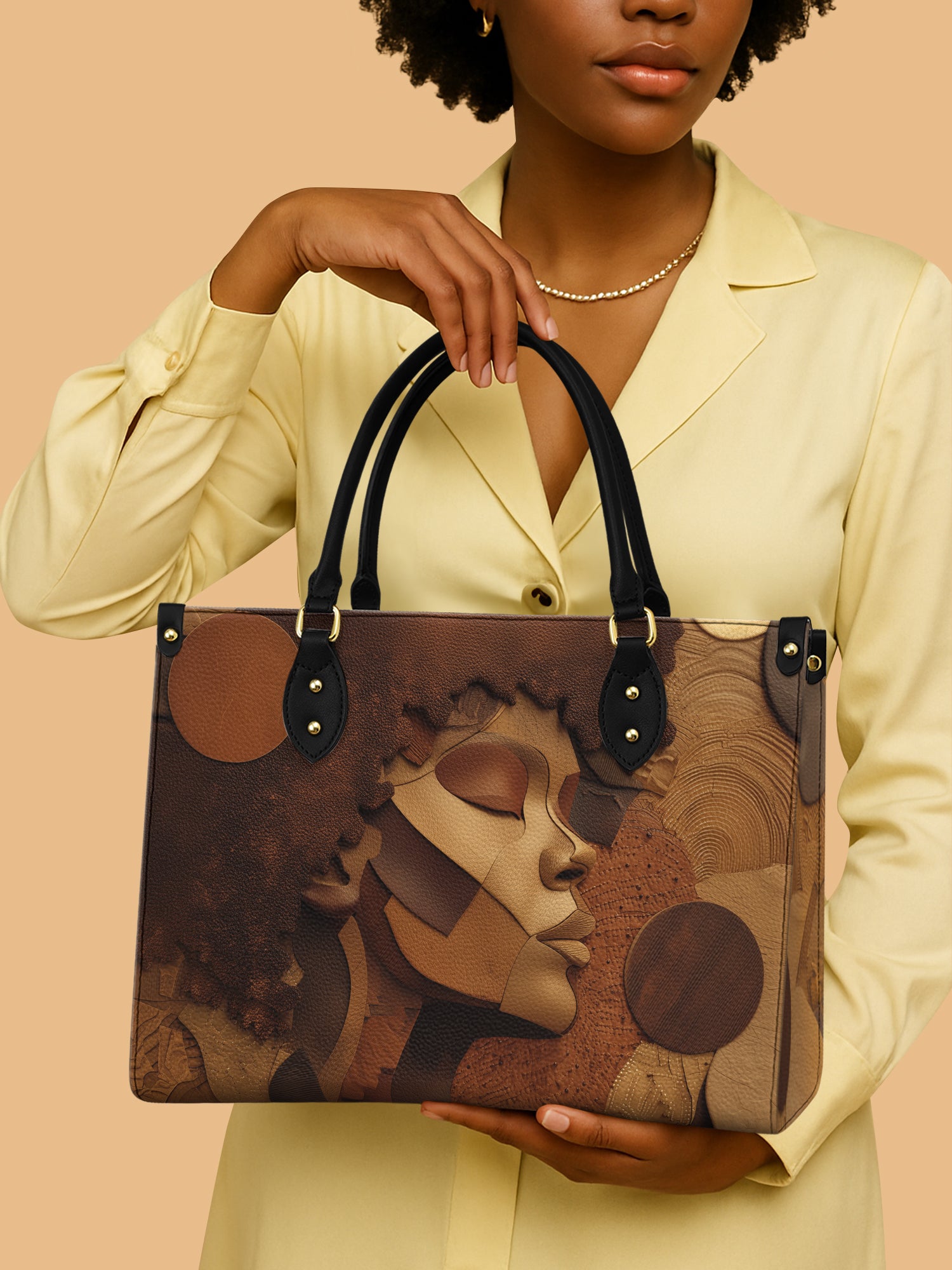 African Queen Golden Melanin Leather Bag African Art Theme Bag Luxury Native Gifts For Her