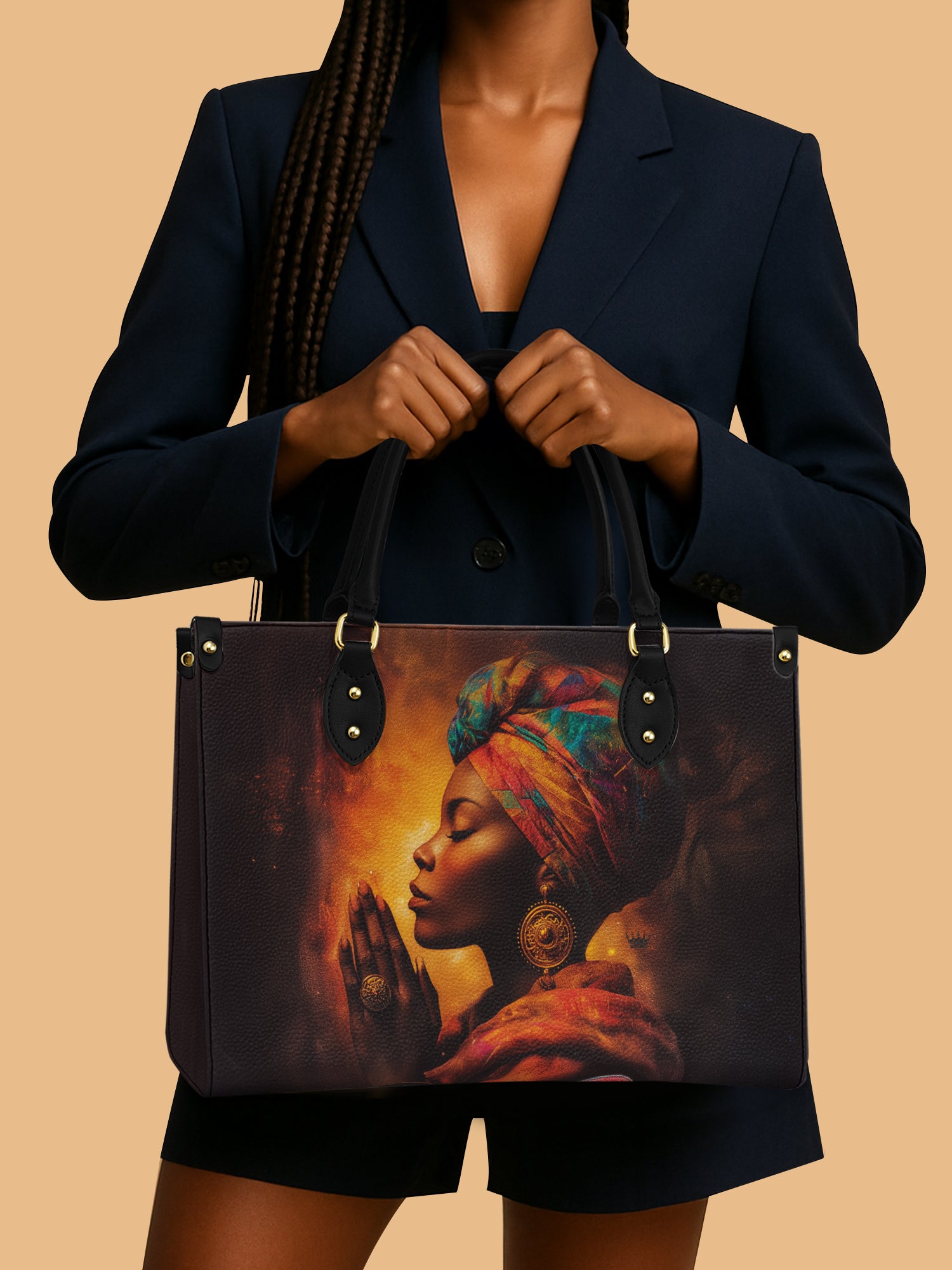 African Queen Grateful Devotion Leather Bag African Art Carryall Black Woman Gifts For Her