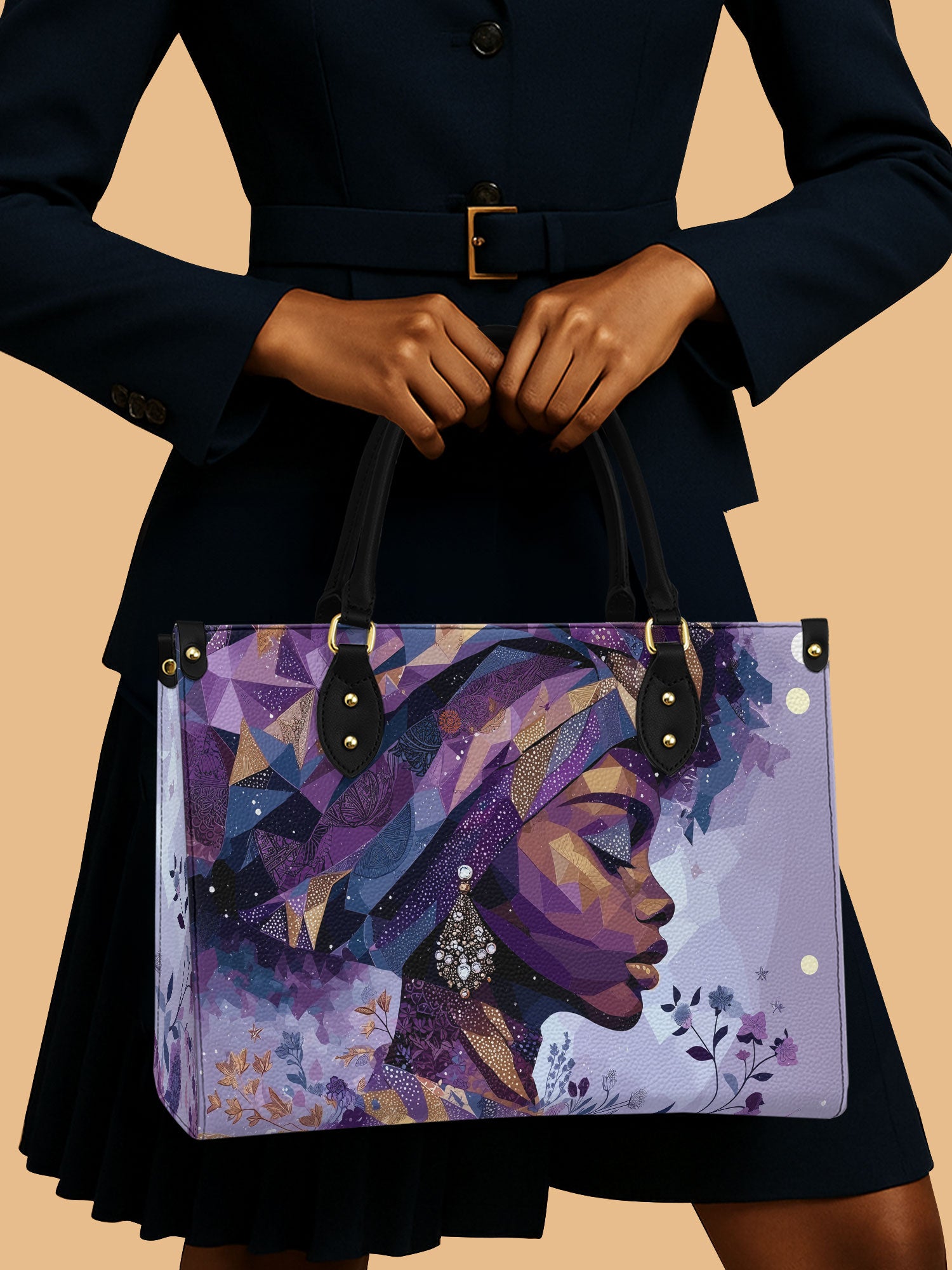 African Queen Groovy Diva Leather Bag Black Woman Theme Bag Unique Native Gifts For Mom