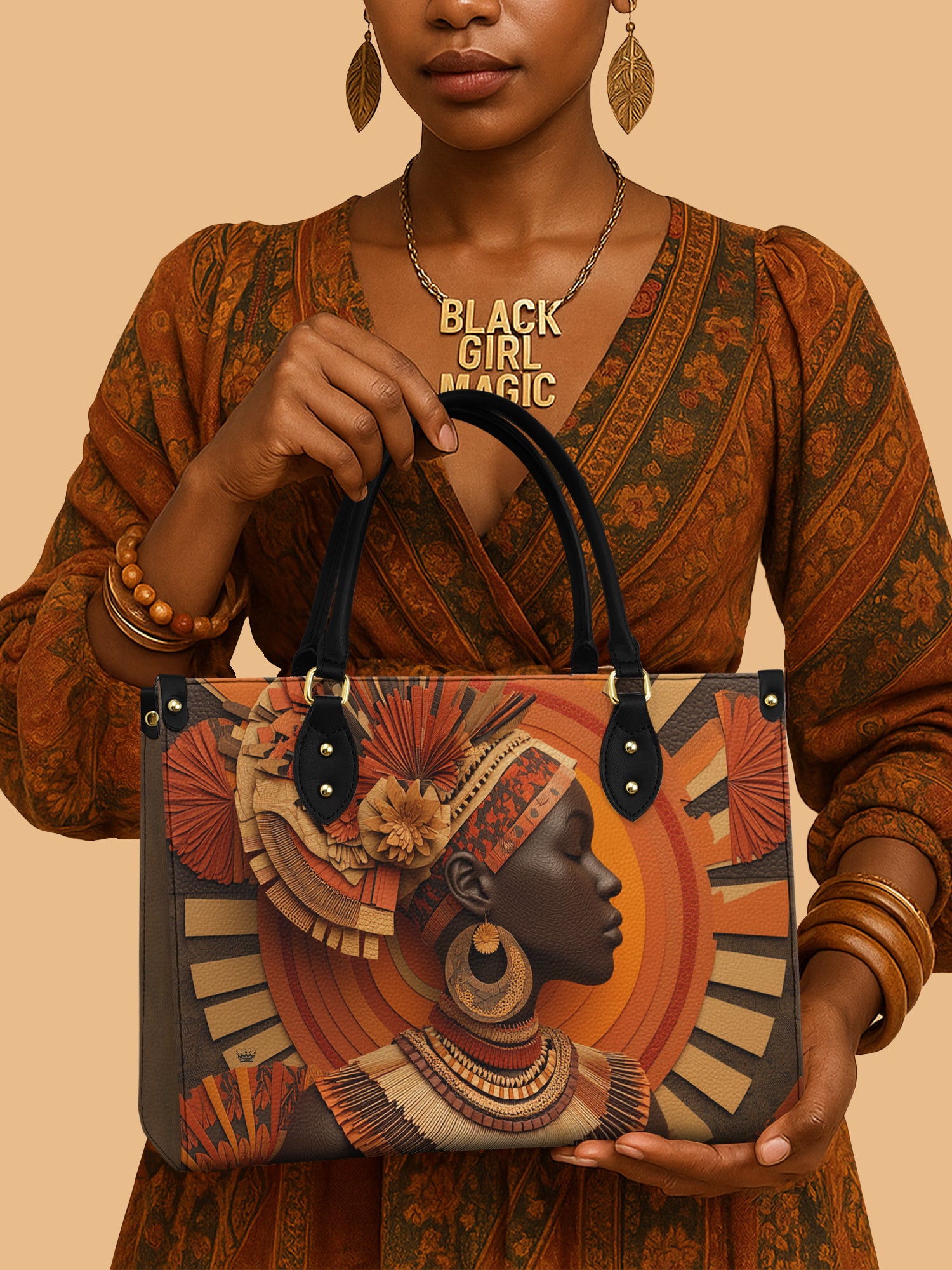 African Queen Heritage Crown Leather Bag Warrior Spirit Handbag Black Woman Gifts For Mom
