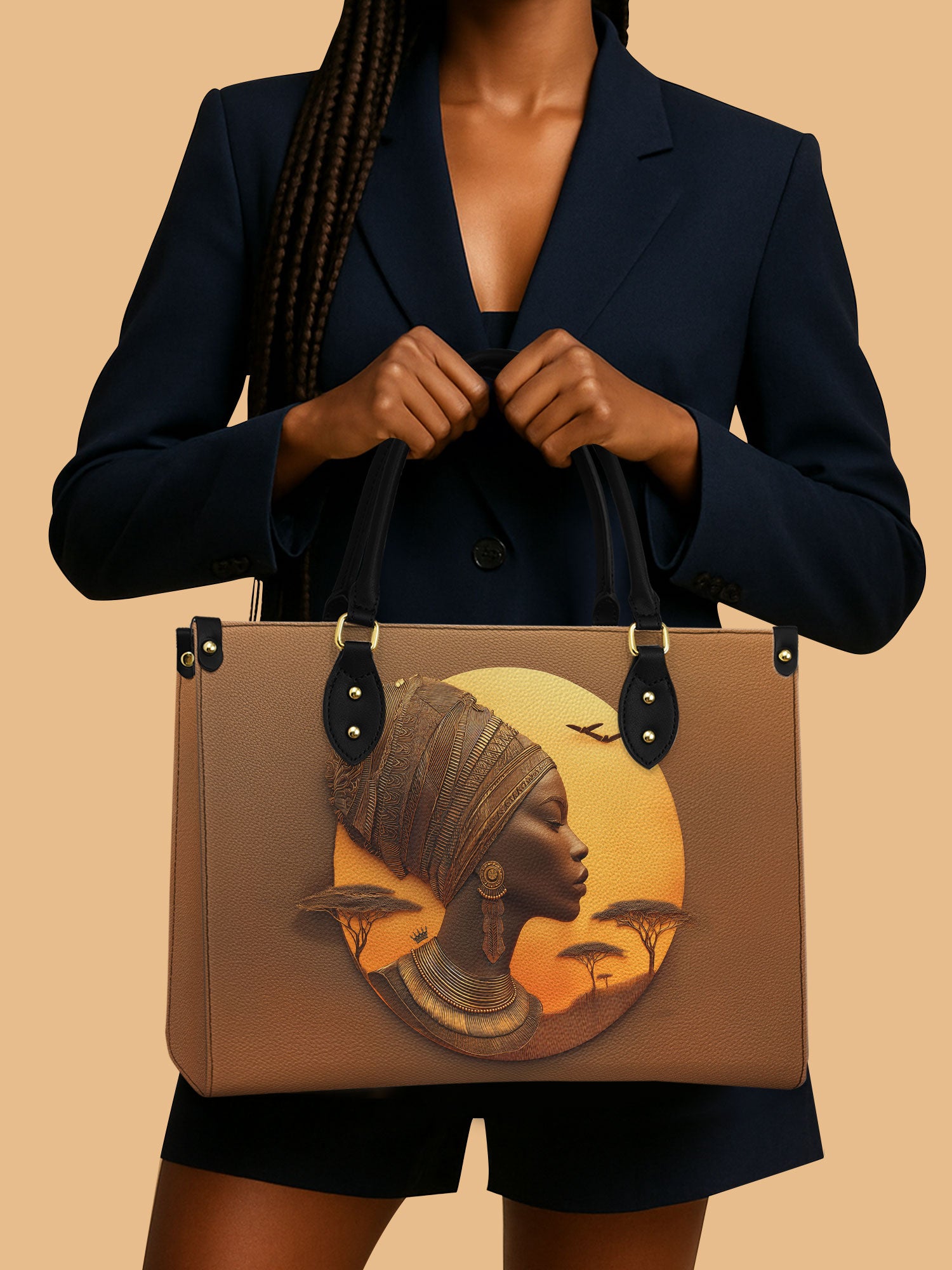 African Queen Homeland In Mind Leather Bag Black Women Theme Bag African Art Gift Ideas