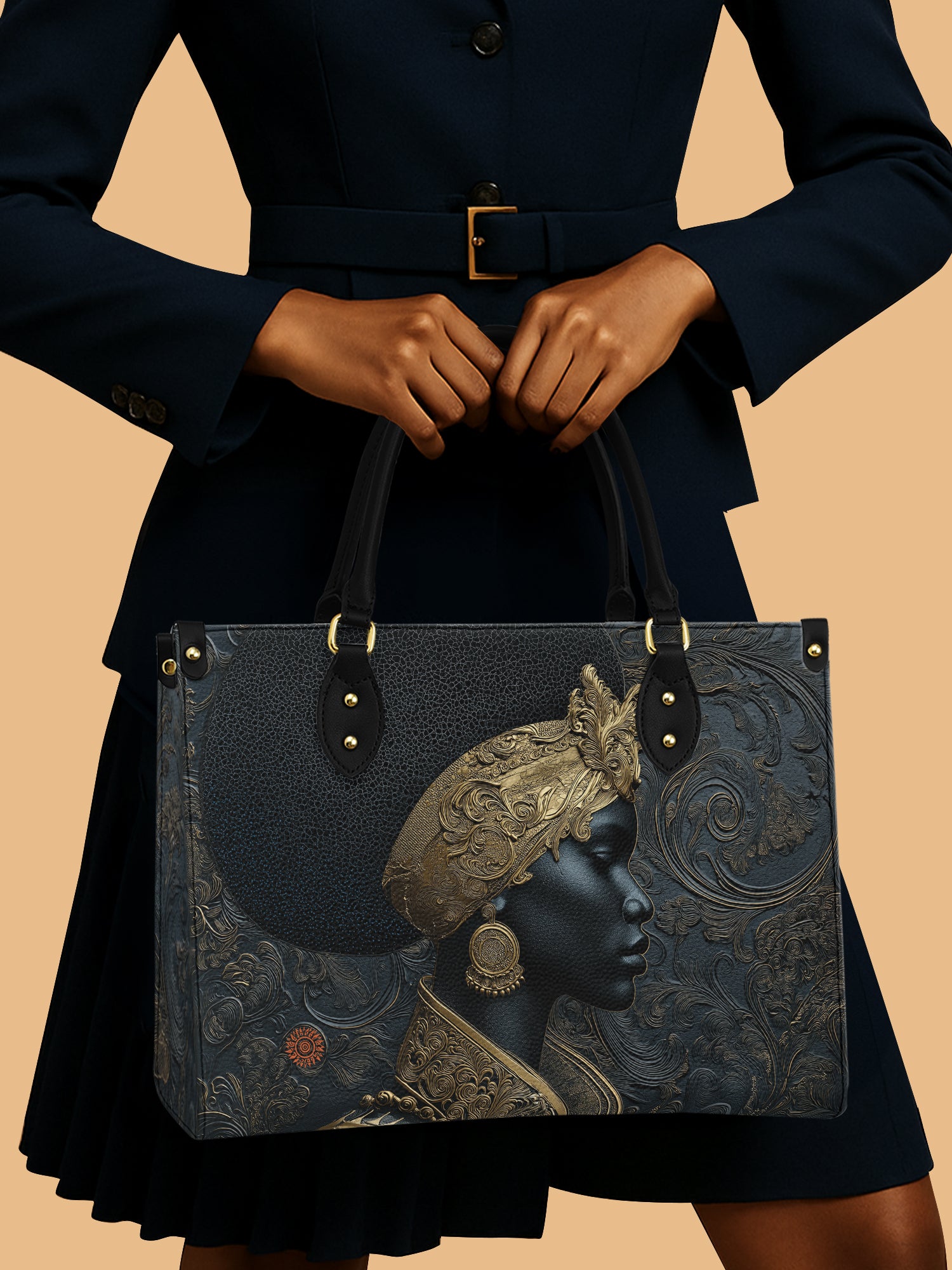 African Queen In Golden Bloom Leather Bag African Art Inspired Bag Black Women Gifts For Her