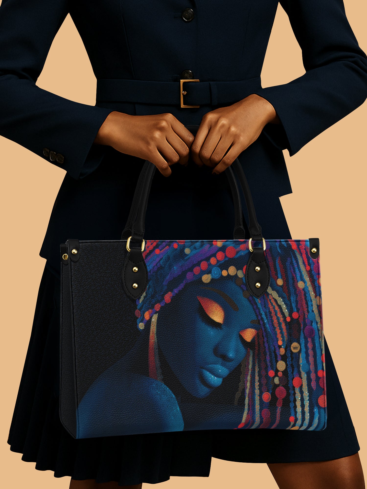 African Queen Indigo Dreams Leather Bag Black Women Theme Bag African Art Gifts For Her