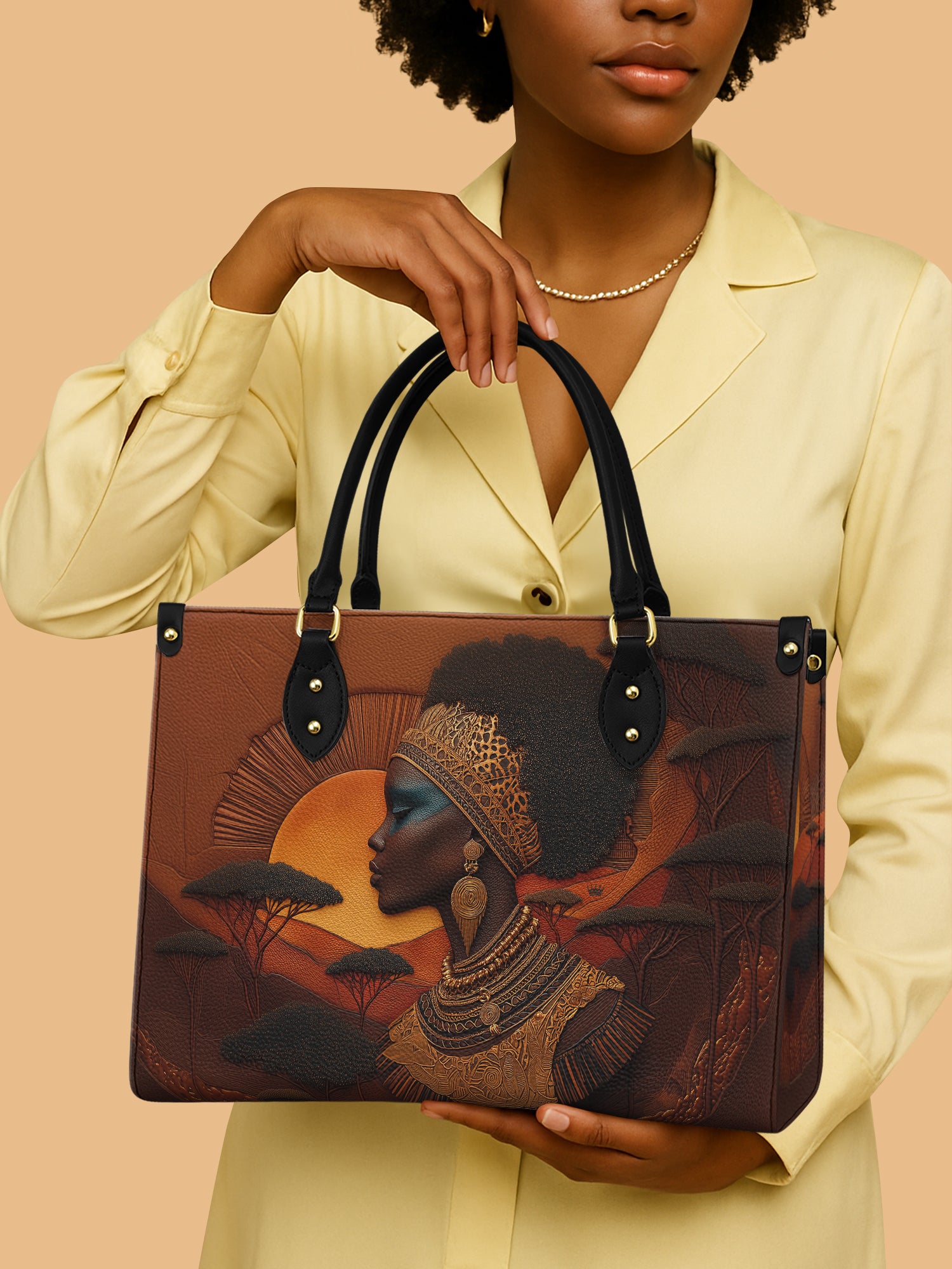 African Queen Of Amazon Leather Bag Black Women Handbag Native African Art Gift Ideas