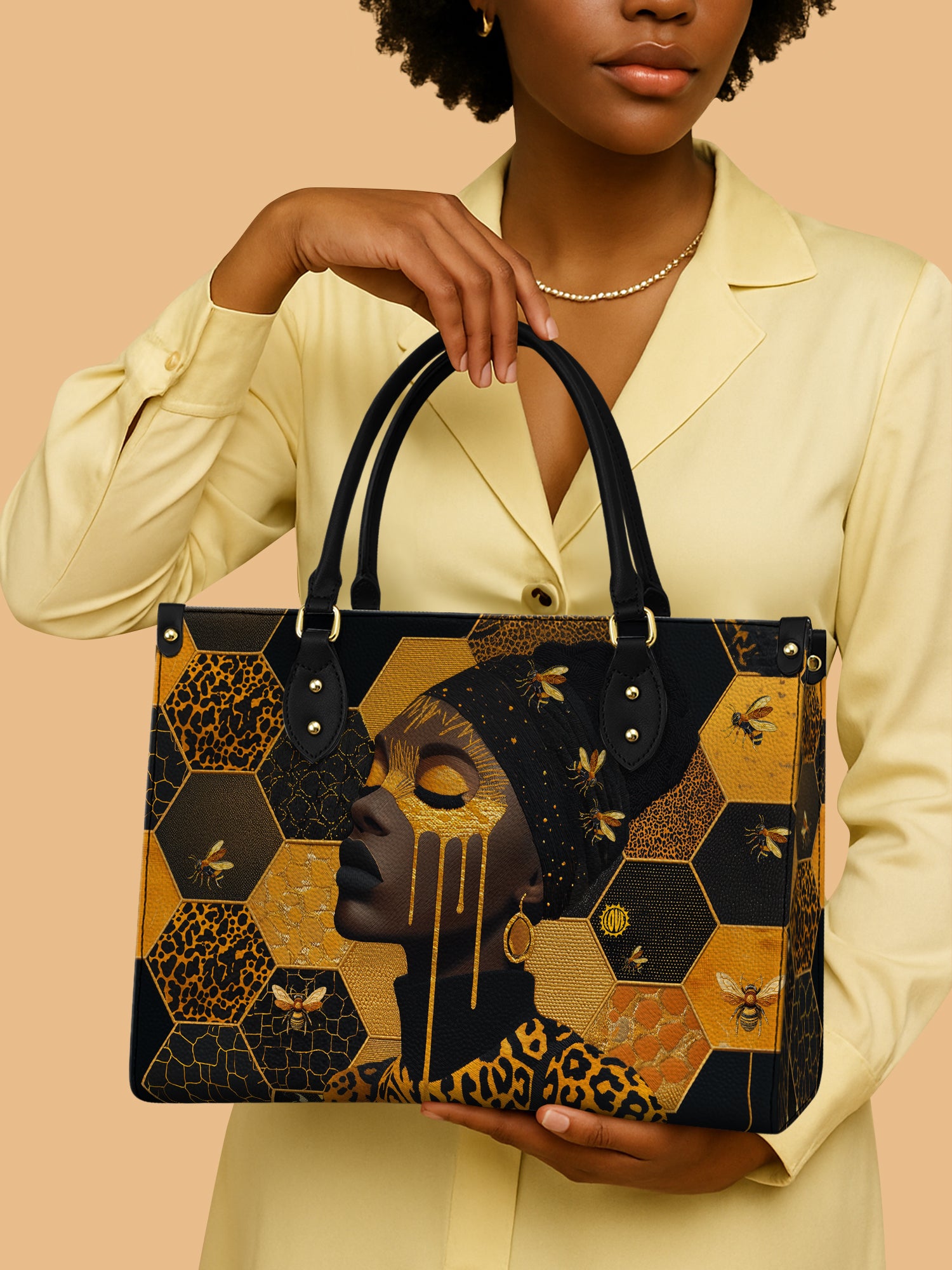 African Queen Of Bee Leather Bag Unique African American Theme Gifts For Bee Lovers