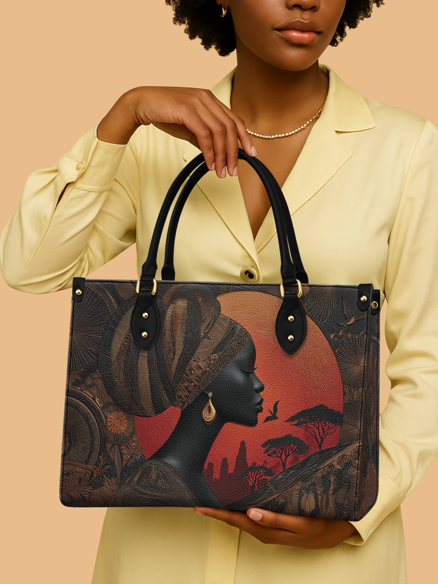 African Queen Of Savanna Leather Bag Black Women Theme Bag Best African Art Presents