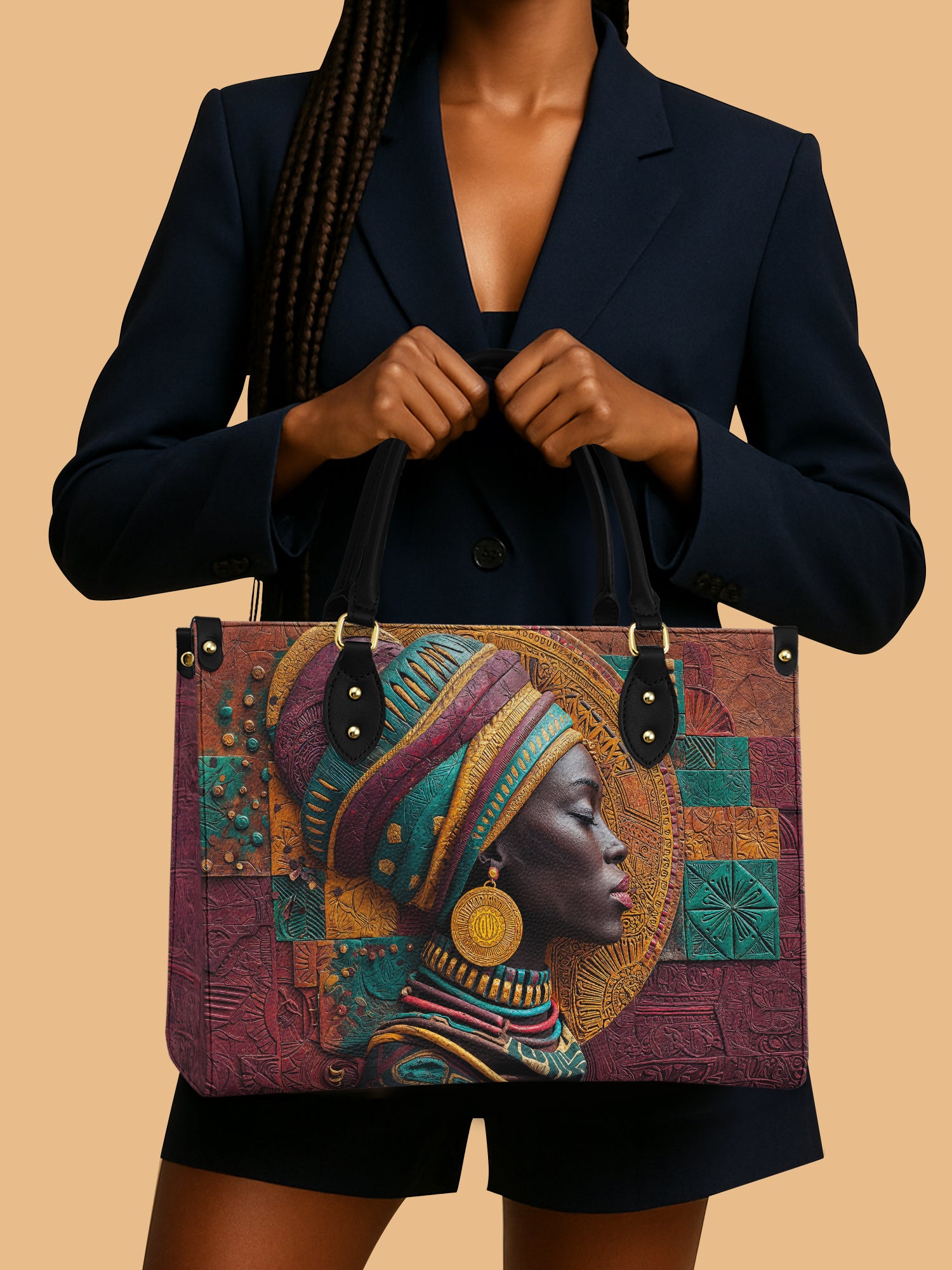 African Queen Patchwork Majesty Leather Bag Black Woman Theme Bag Native American Gifts