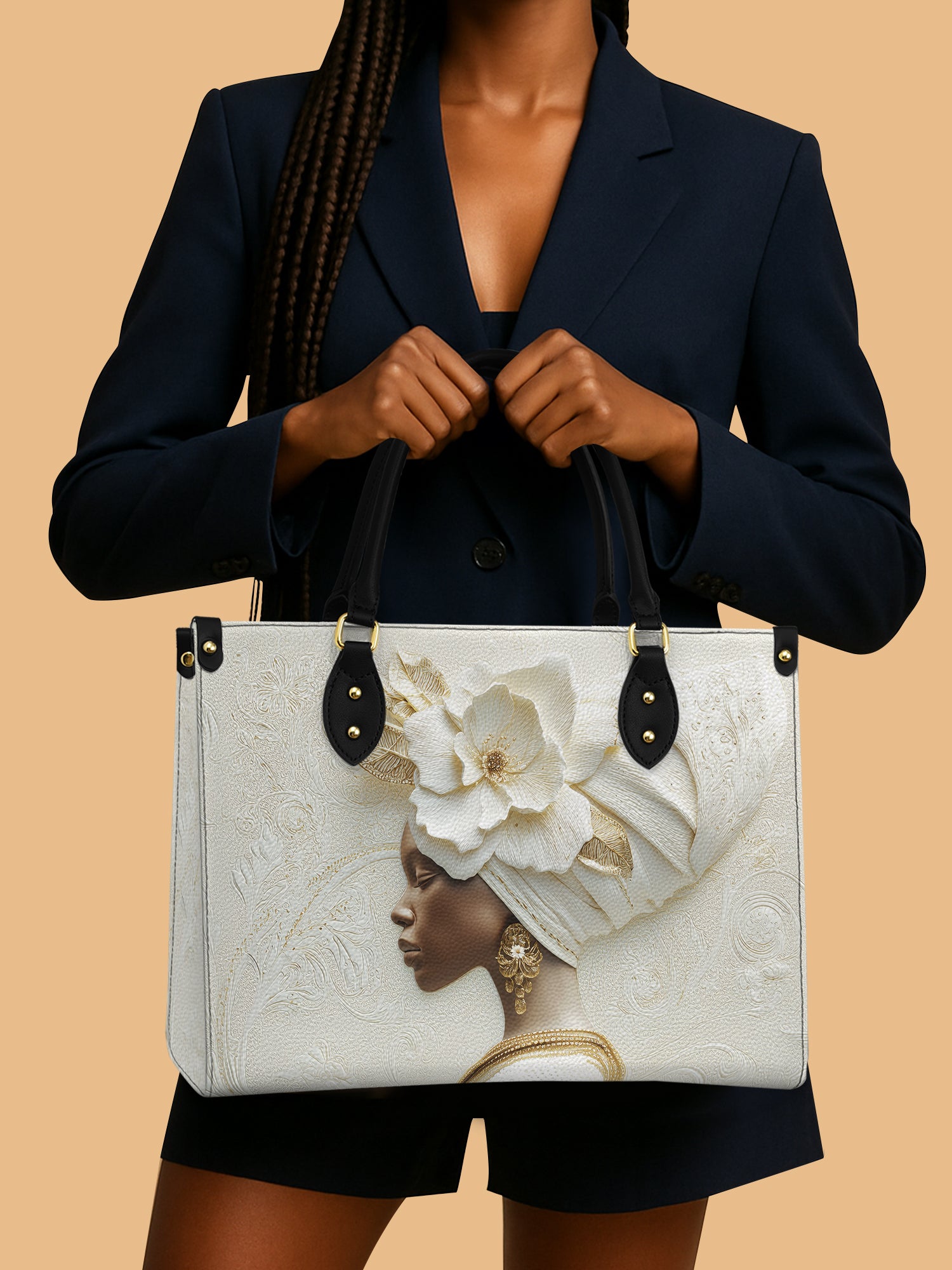 African Queen Pearl Serenity Leather Bag Black Woman Theme Bag Native Gifts For Flower Lovers