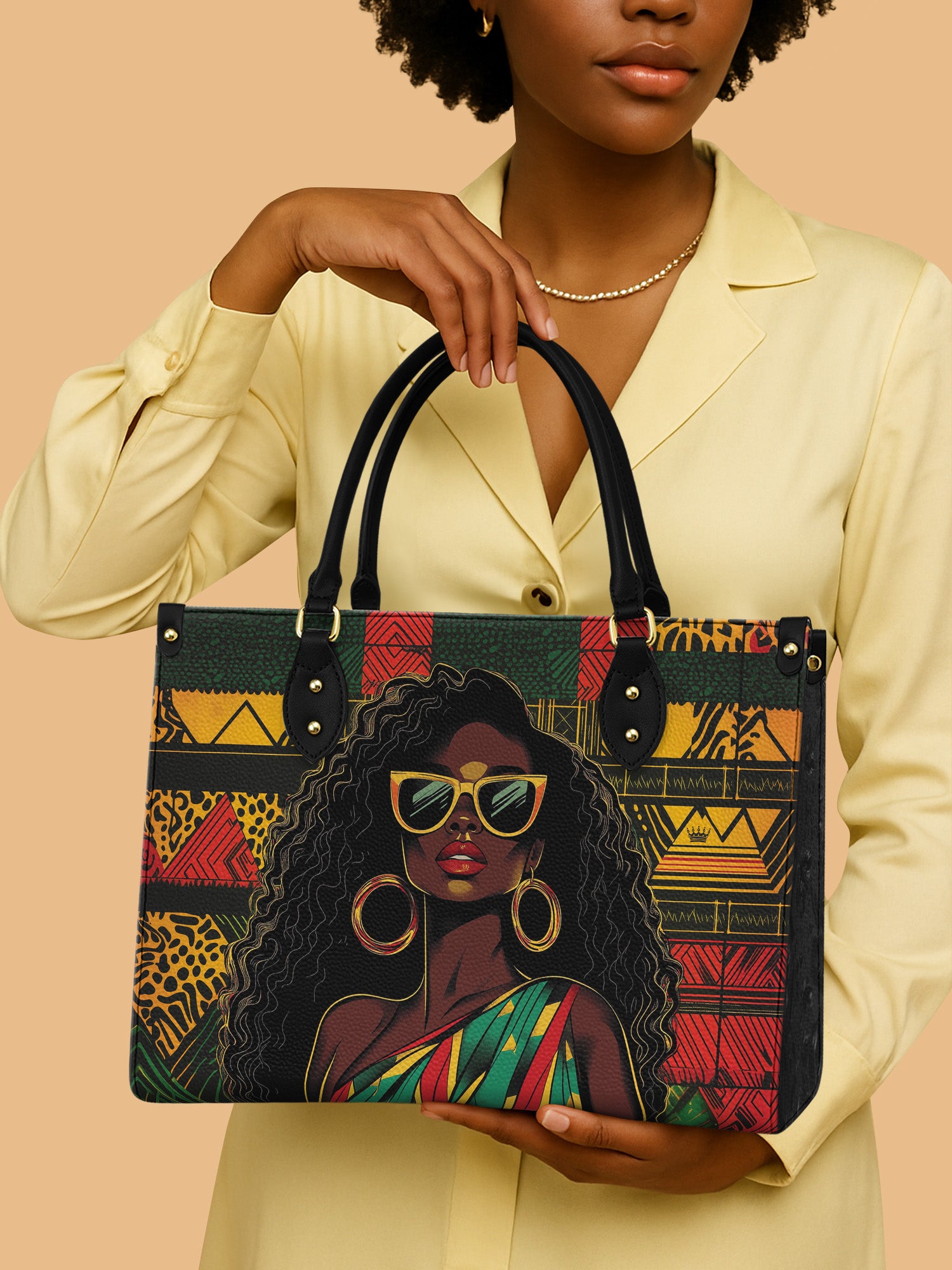 African Queen Power Gaze Leather Bag Geometric Theme Bag African American Gifts For Her