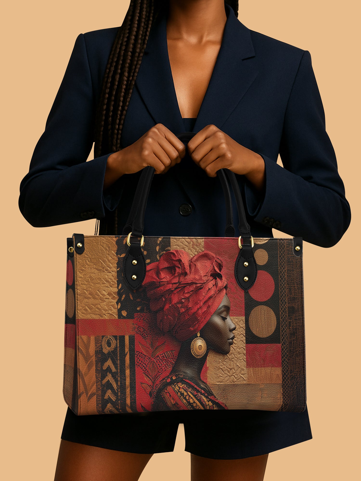 African Queen Red Turban Leather Bag Black Woman Bag Elegant African American Gifts For Her