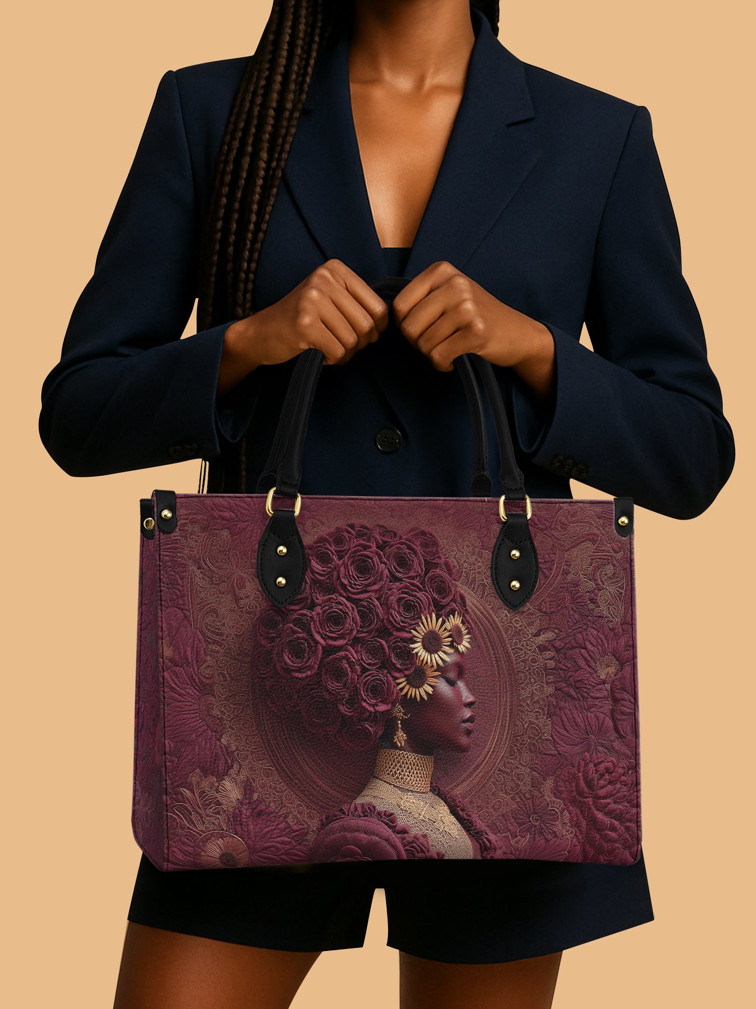 African Queen Rose Lady Noble Leather Bag Black Women Theme Bag Gifts For Rose Lovers