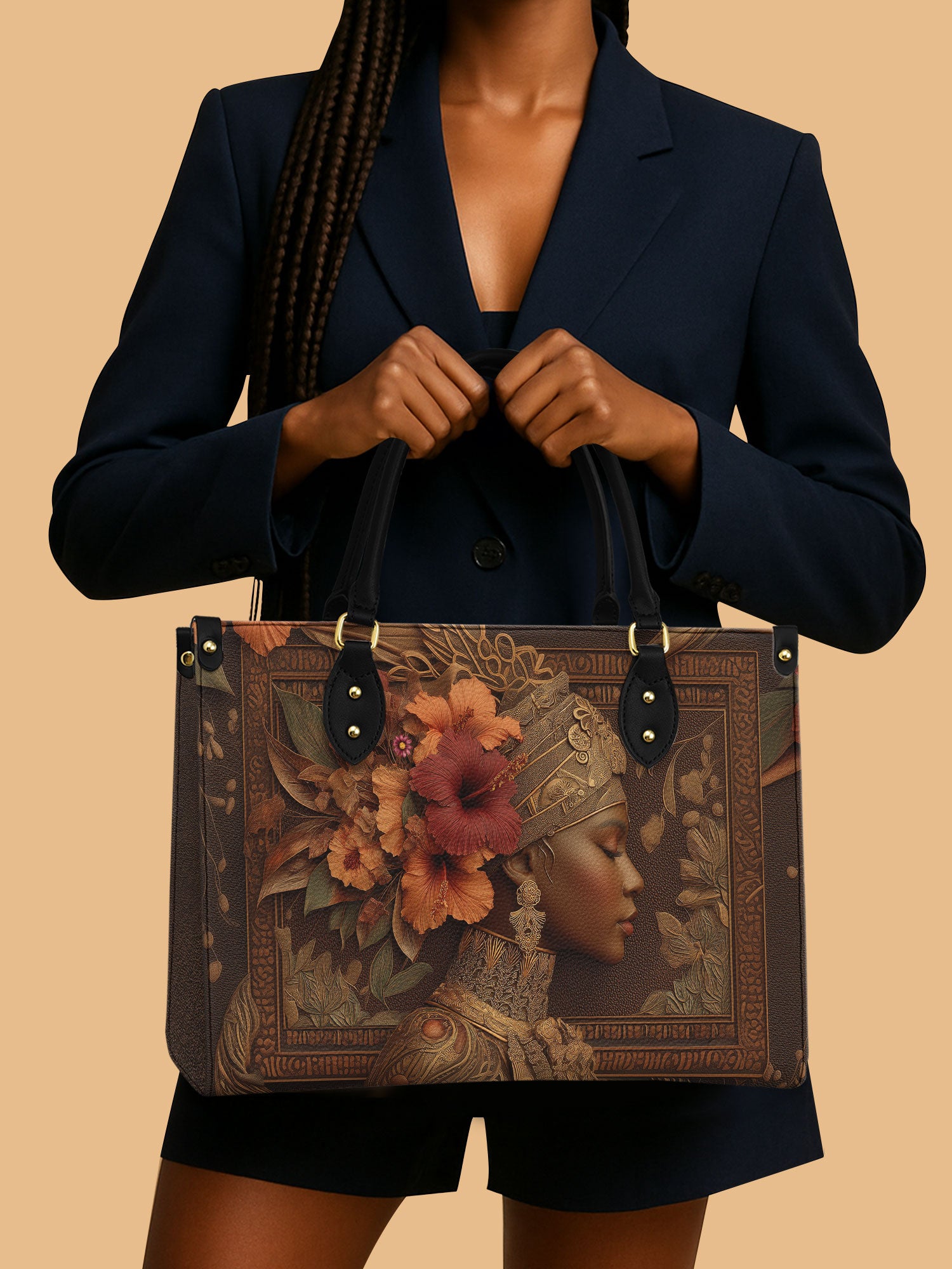 African Queen Royalty Hibiscus Spirit Leather Bag African Art Bag Flower Gifts For Women