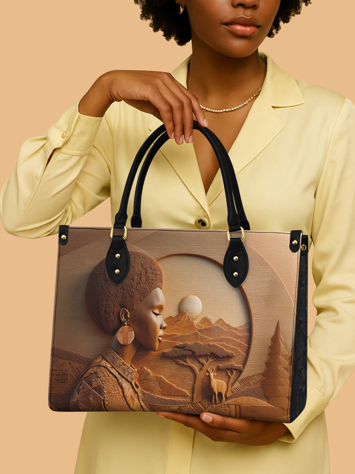 African Queen Savanna Soul Leather Bag Black Women Theme Bag Best African Art Gifts For Her