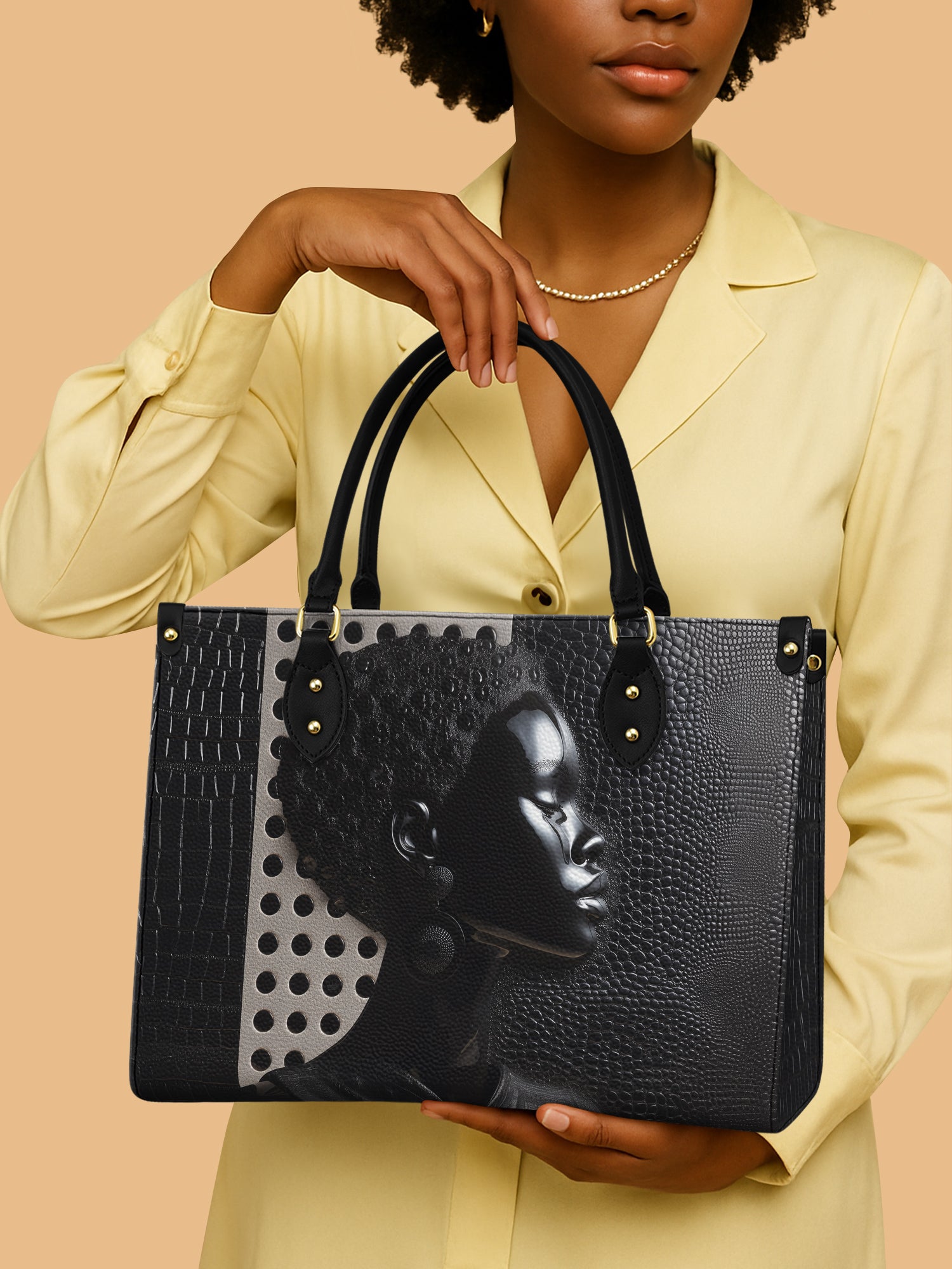 African Queen Shinny Black Leather Bag Black Women Theme Bag Best African Art Presents