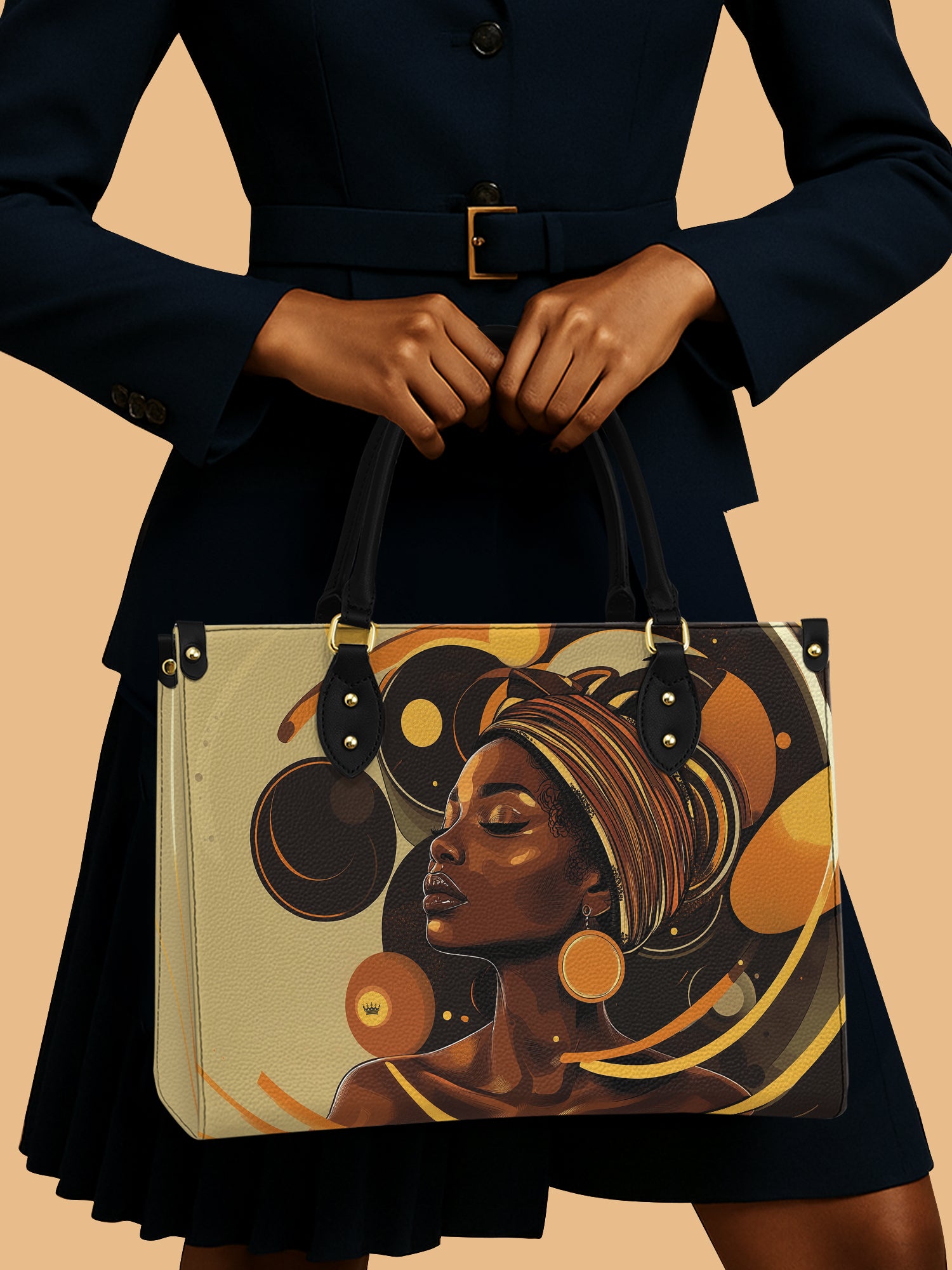 African Queen Solar Empress Leather Bag Black Women Theme Bag Elegant African Art Gifts