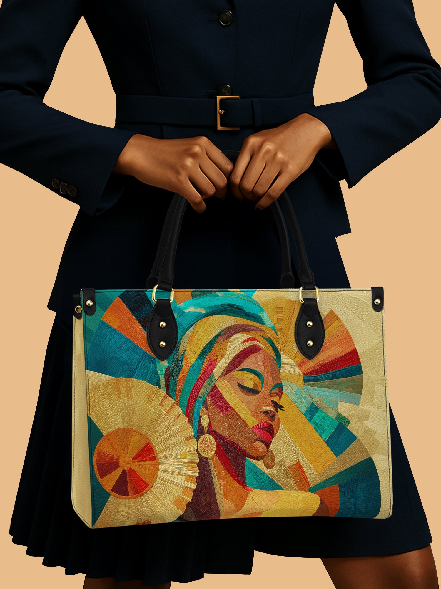 African Queen Sunburst Beauty Leather Bag African Art Theme Bag Black Women Gifts For Her