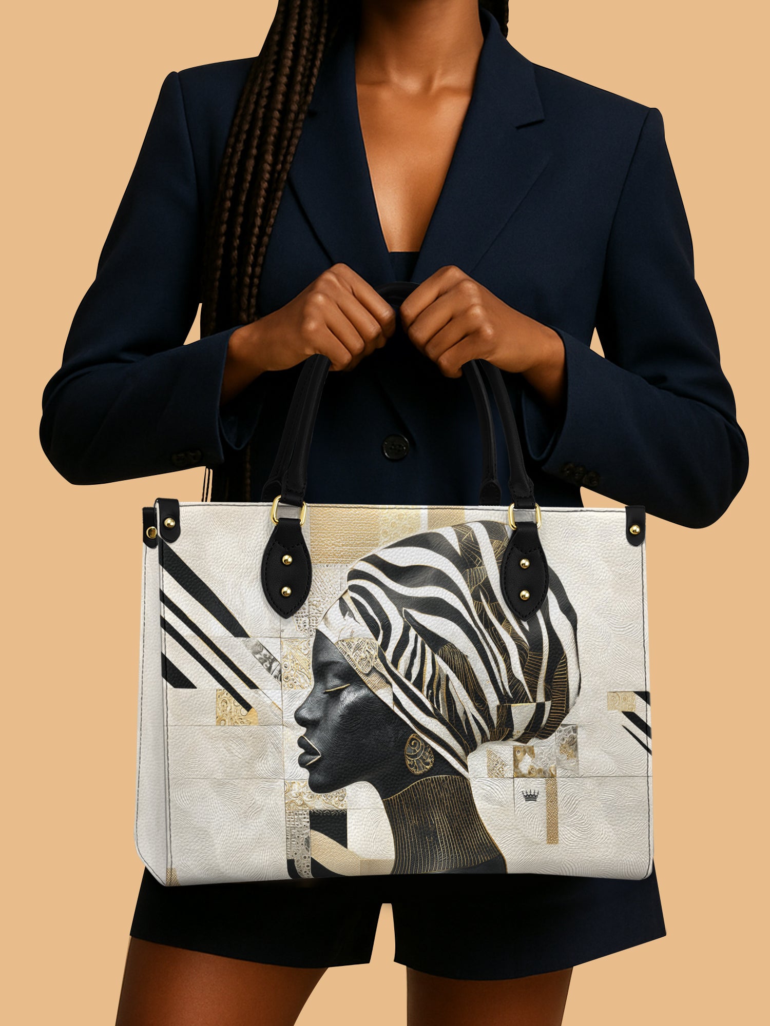 African Queen Symphony Zebra Leather Bag African Art Bag Black Woman Zebra Lover Gifts