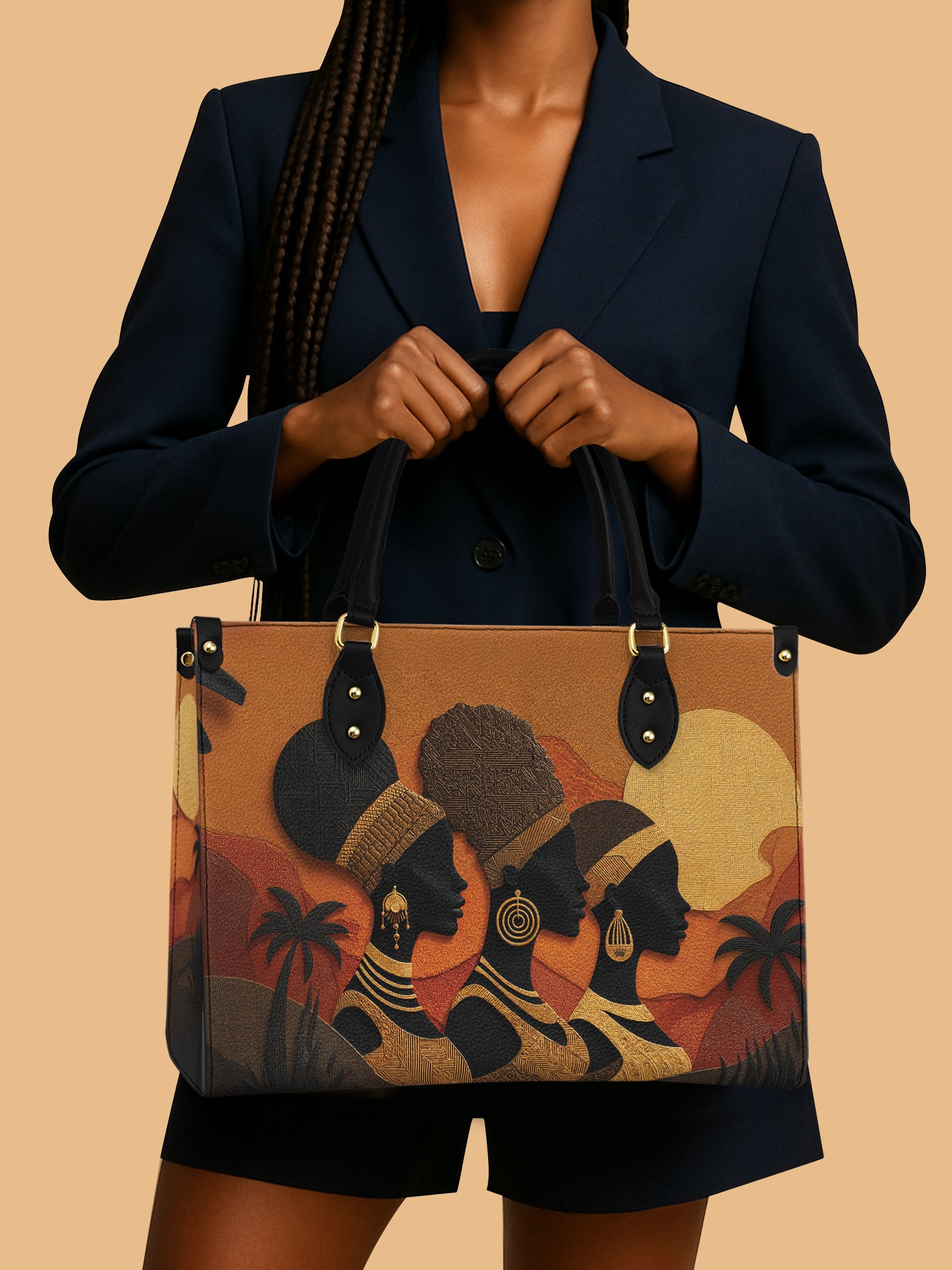 African Queen Three Sisters Leather Bag African Art Theme Bag Black Women Gifts For Her