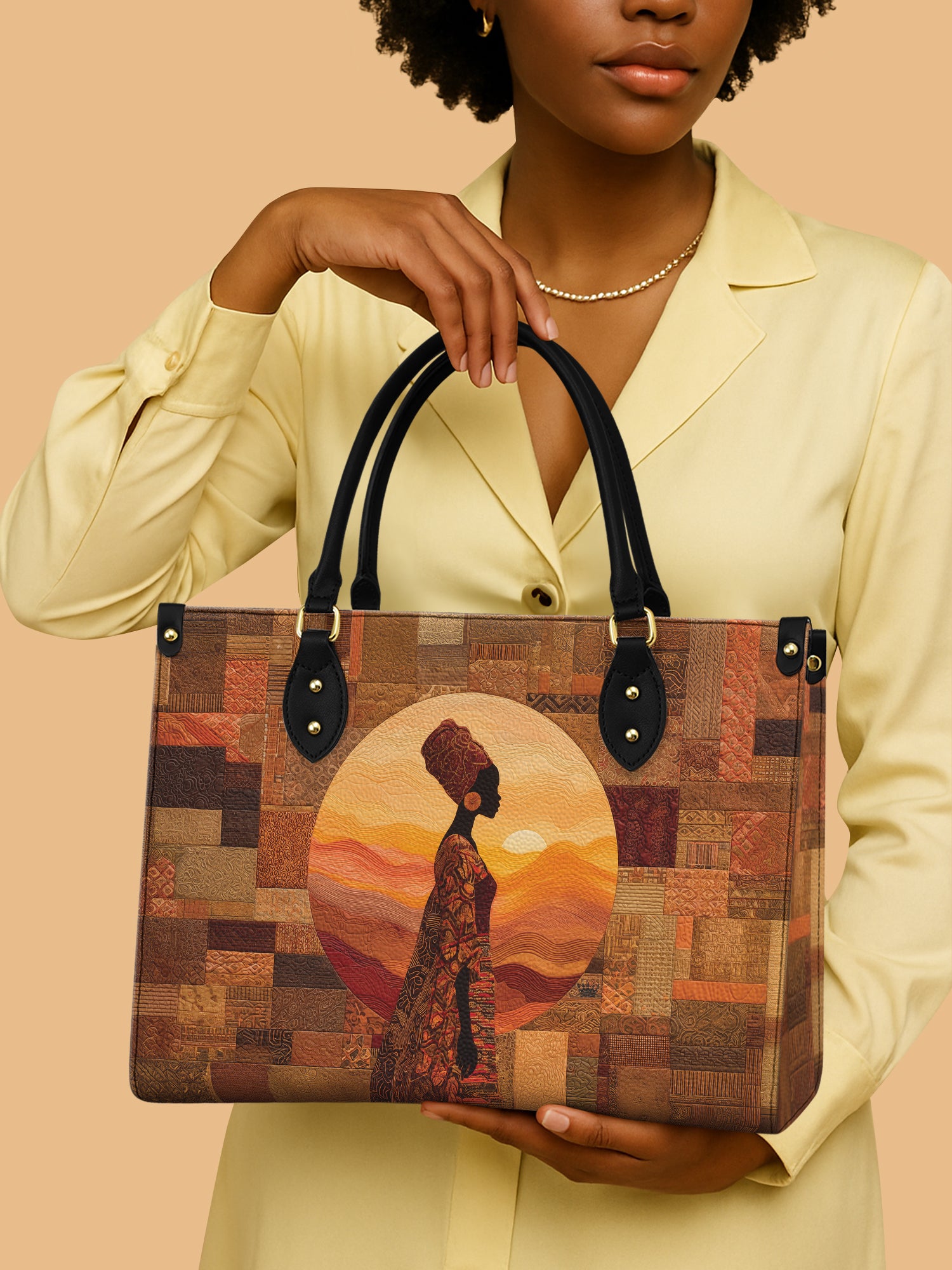 African Queen Under Sunset Leather Bag Black Women Theme Bag Best African Art Gifts For Her