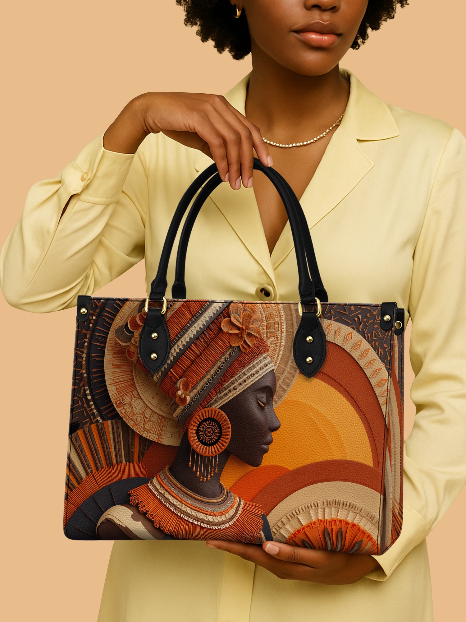 African Queen Warm Earth Tones Leather Bag Black Woman Theme Bag African Native Gifts