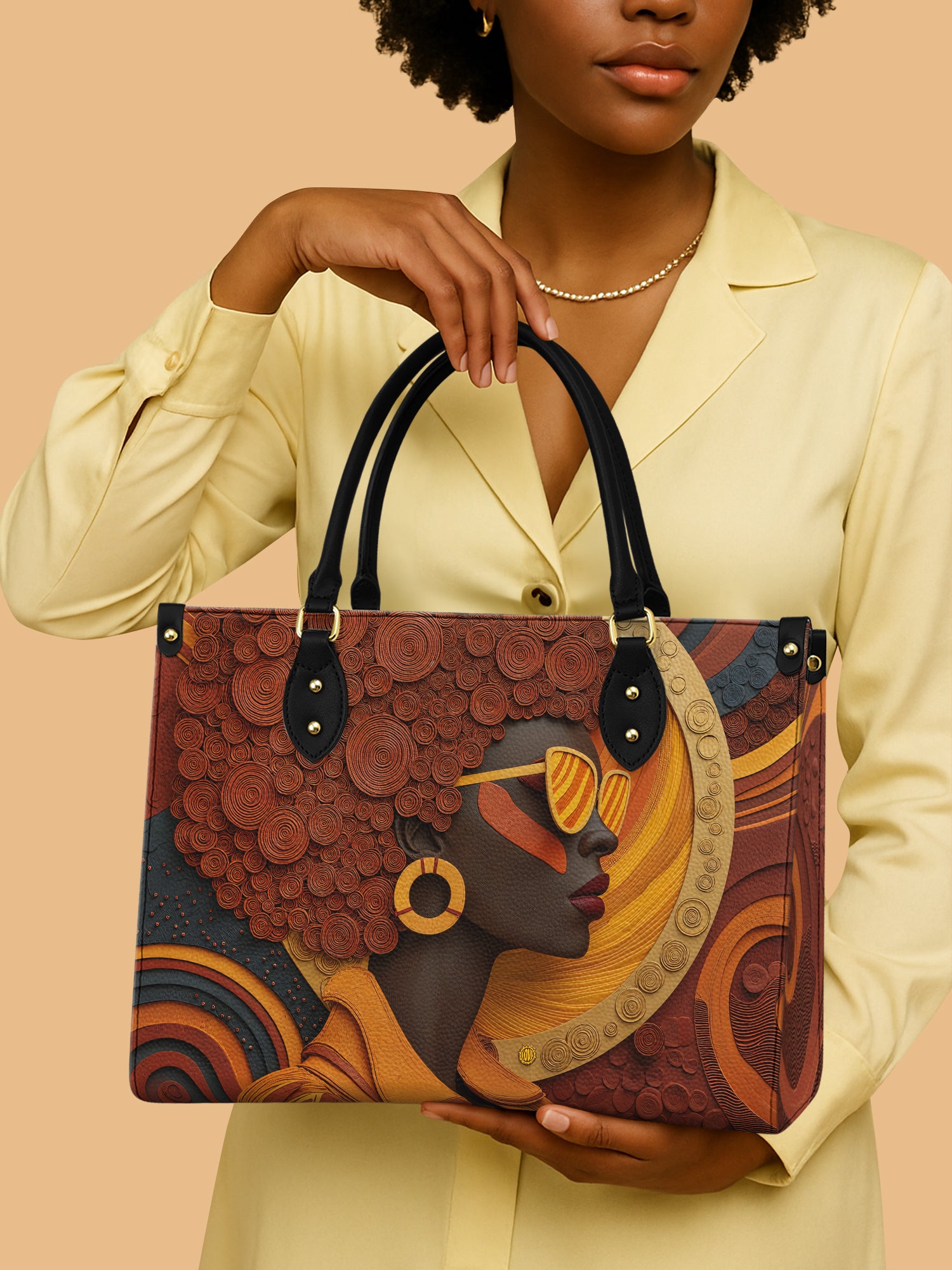 African Queen Warm Tone Curly Hair Leather Bag Black Women Theme Bag Gifts For Her