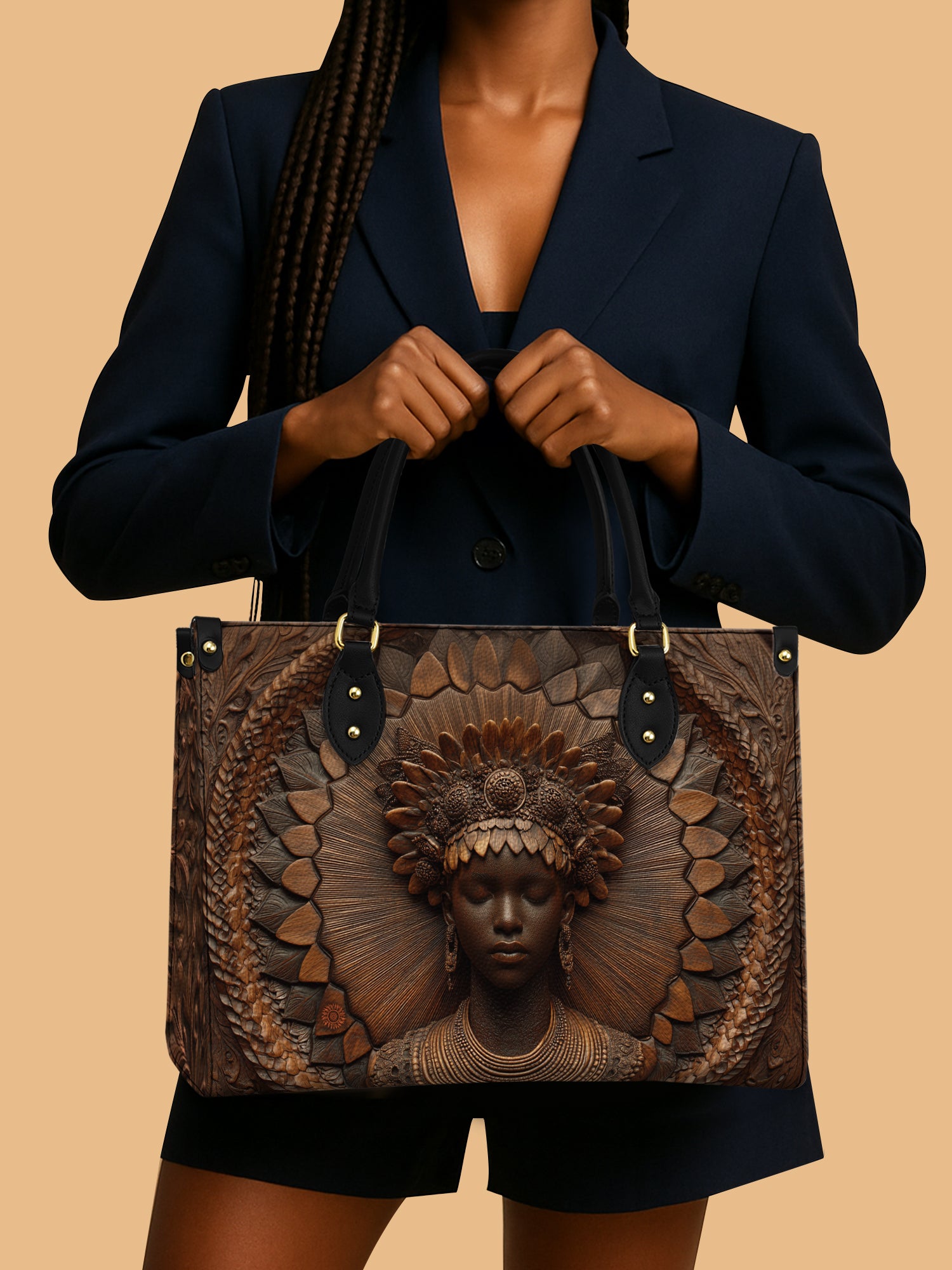 African Queen Wearing Crown Leather Handbag Best African American Gifts For Her