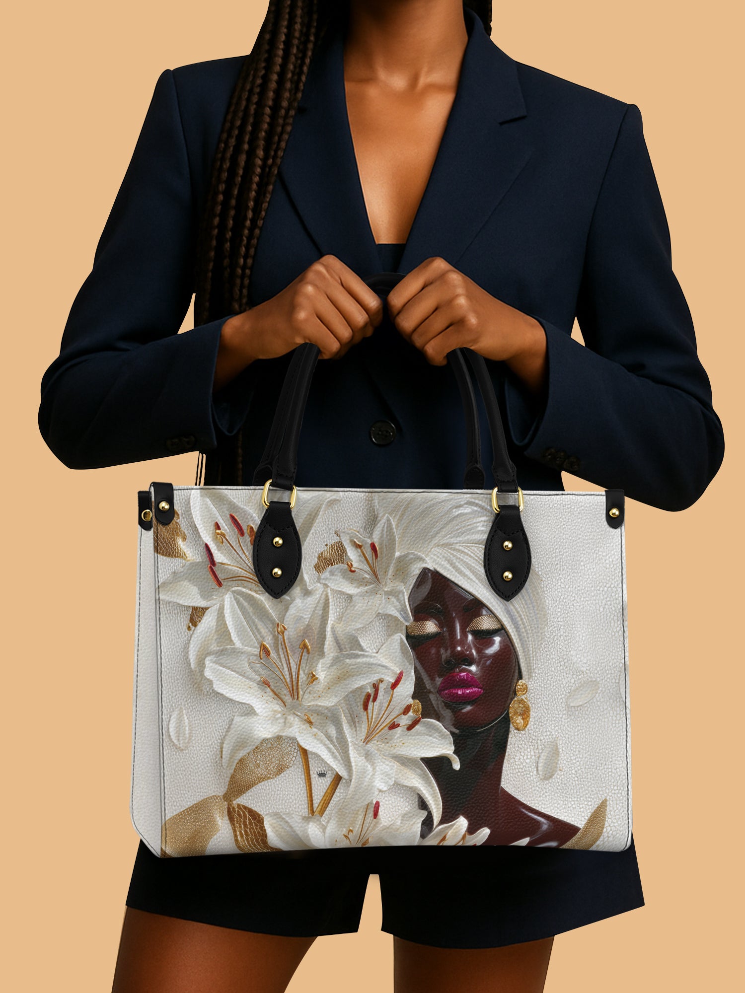 African Queen White Lily Leather Bag African Art Theme Bag Best Elegant Lily Lover Gifts