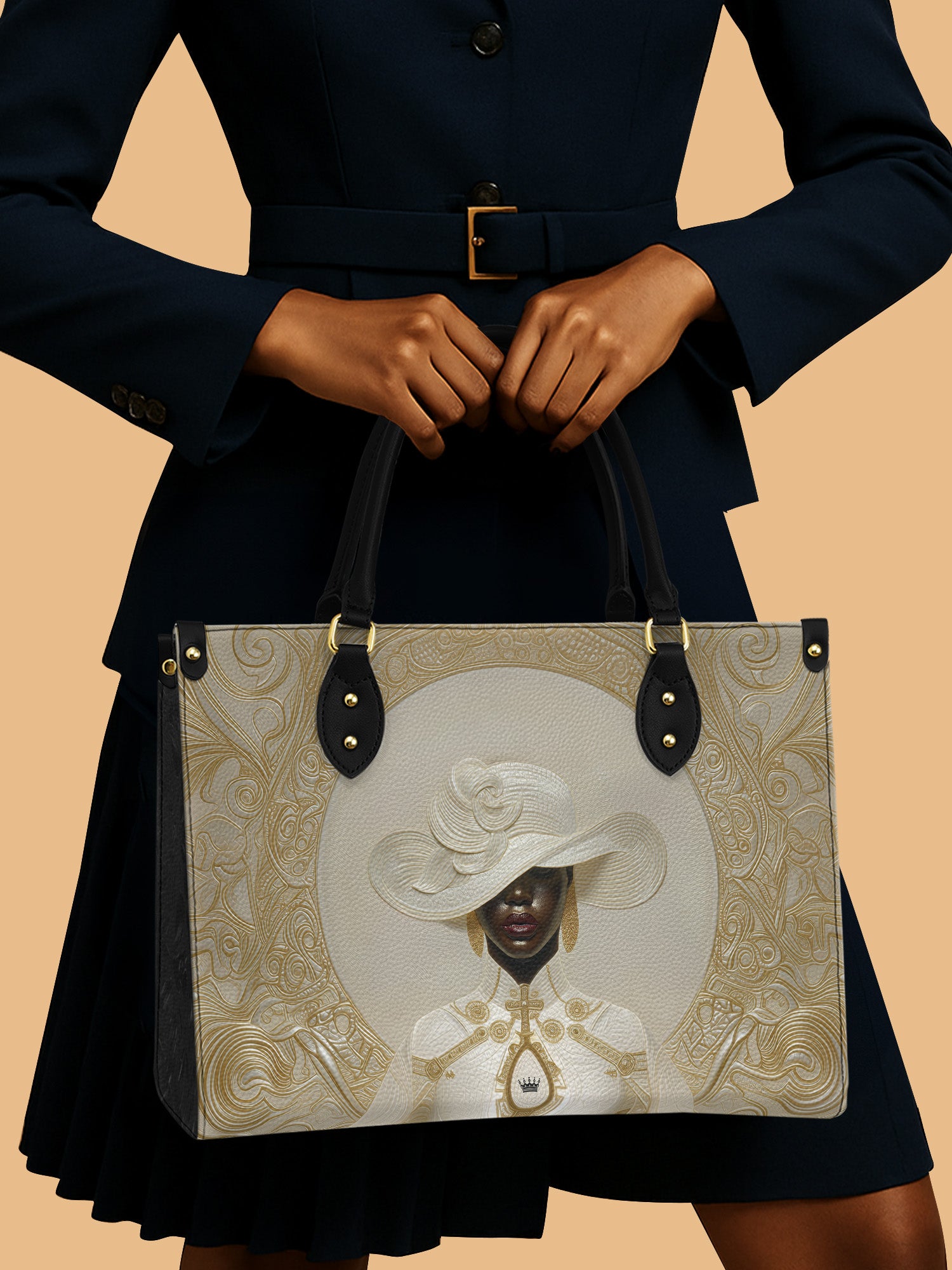 African Queen White Royalty Leather Bag African Art Handbag Black Woman Gifts For Mom