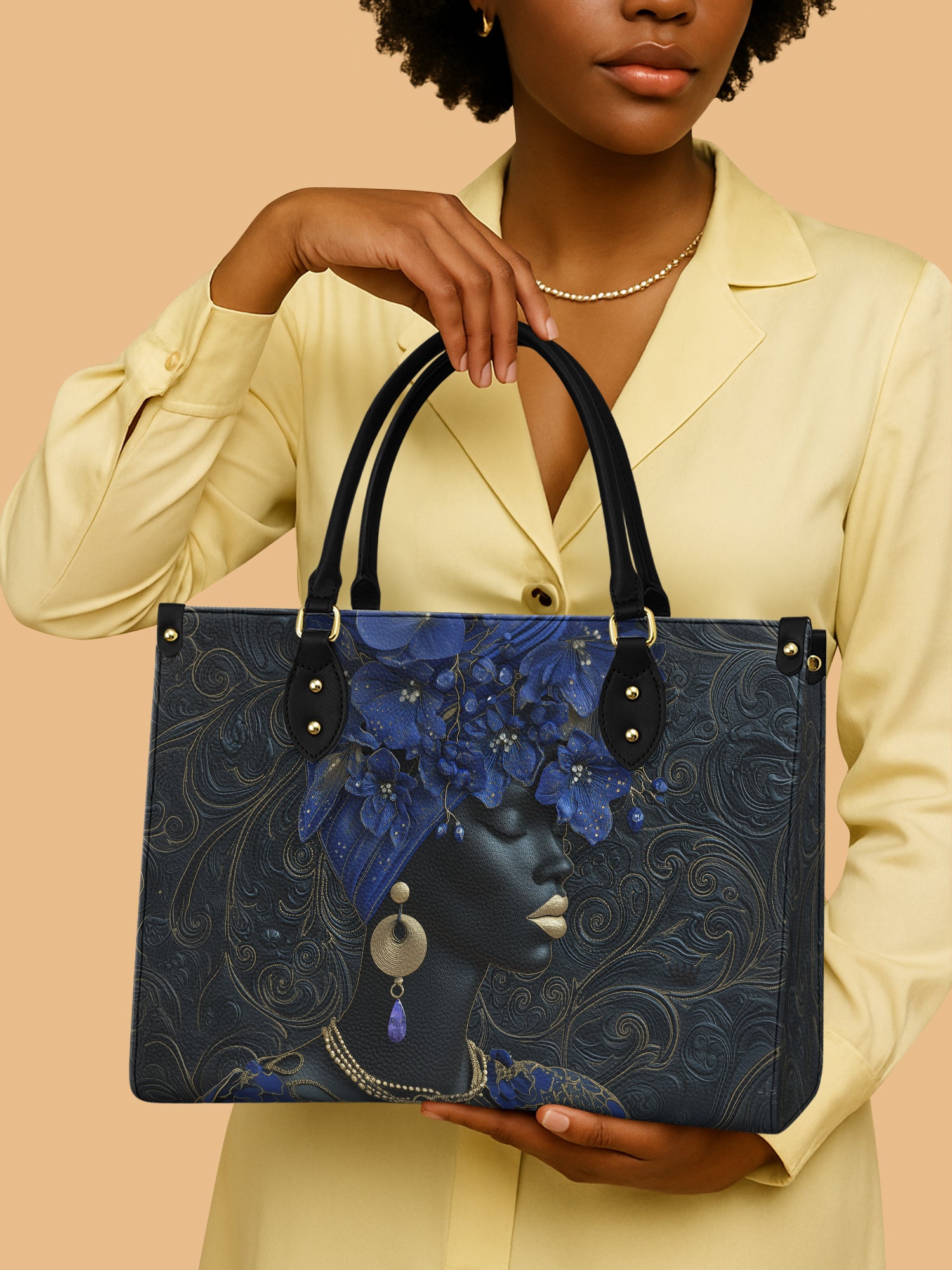 African Queen With Headwrap Leather Handbag Regal Cultural Gift Ideas For Her