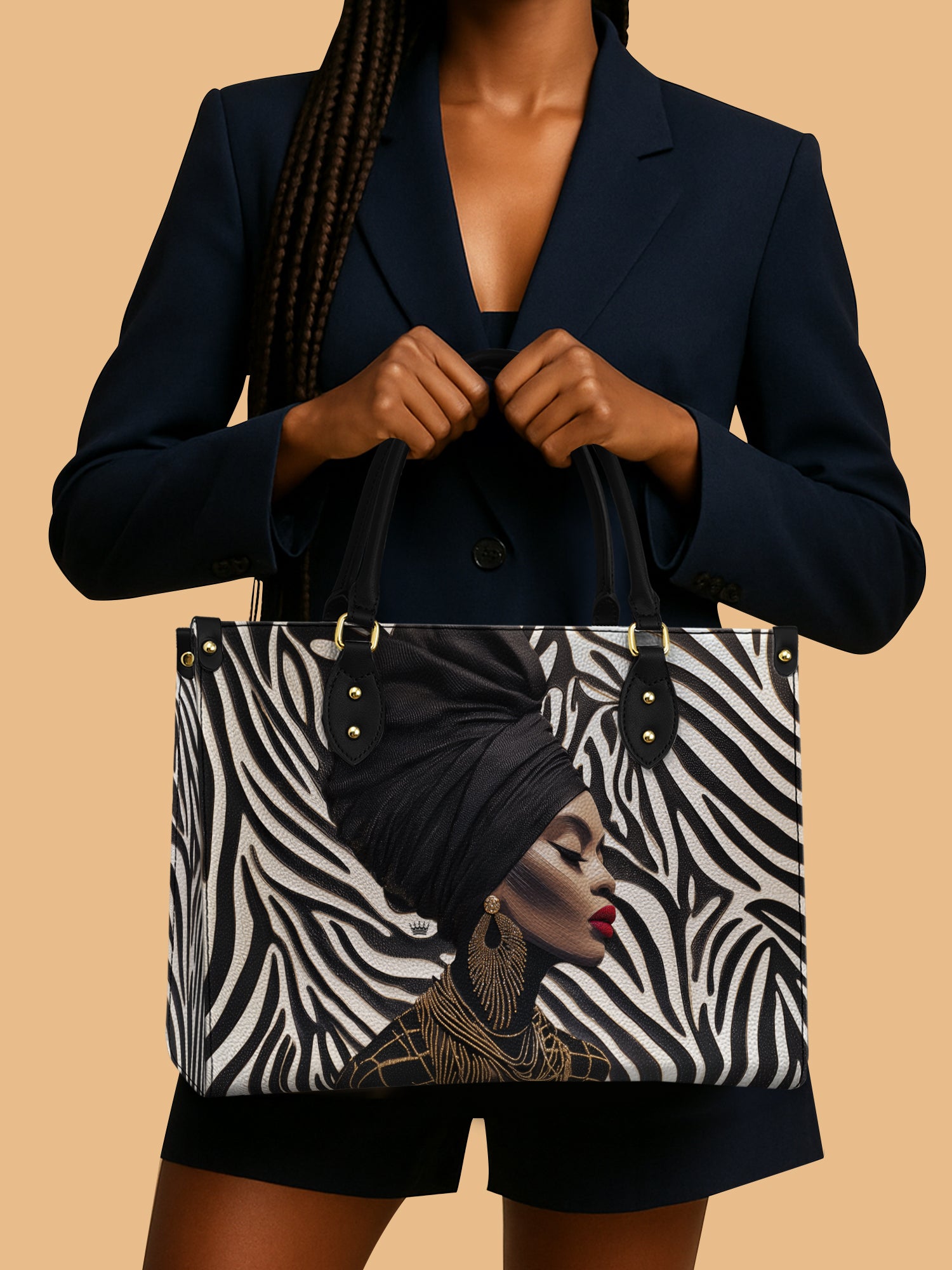 African Queen Zebra Leather Bag Black Women Theme Bag African Art Gifts For Zebra Lovers