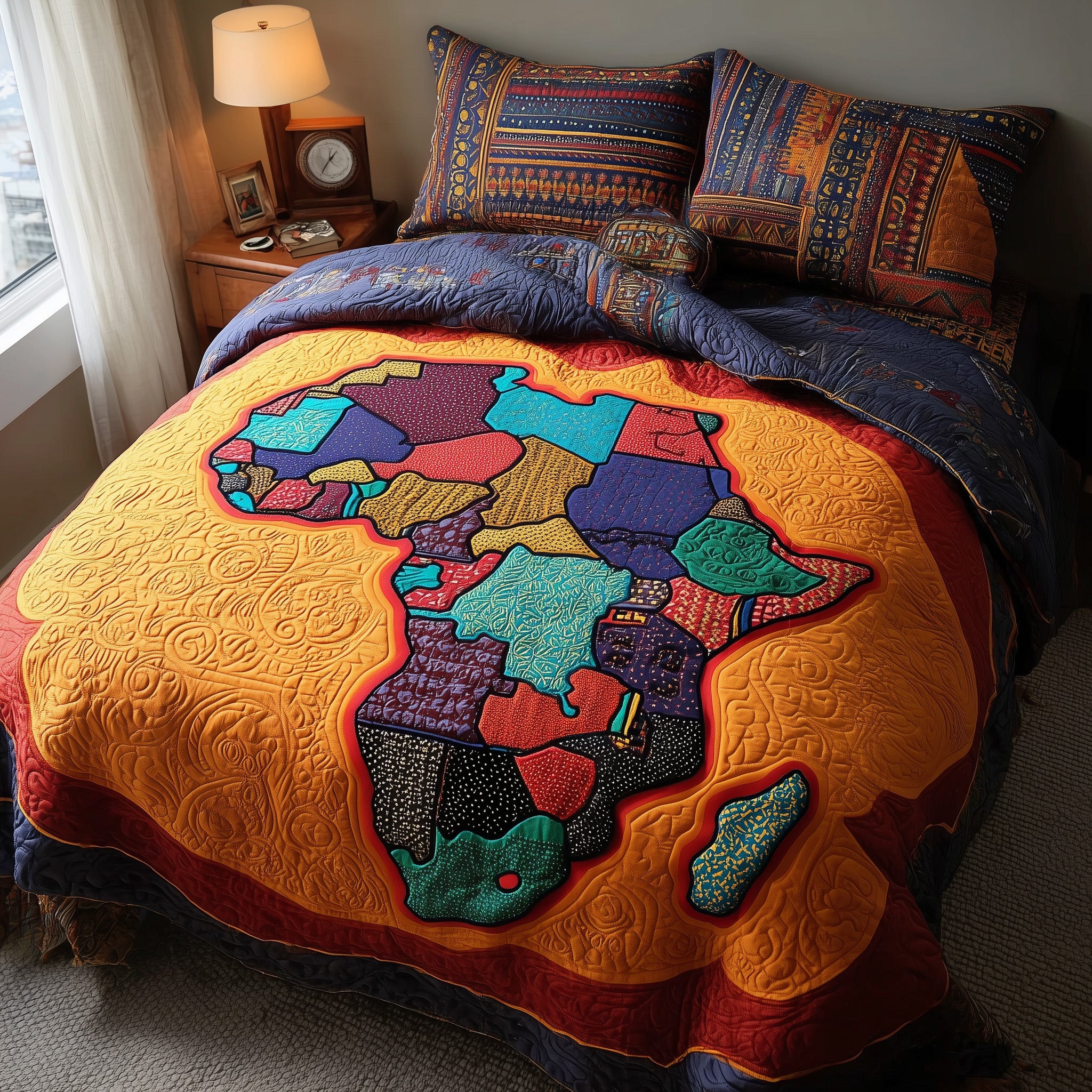 African Roots Quilted Bedding Set Cozy Bedroom
