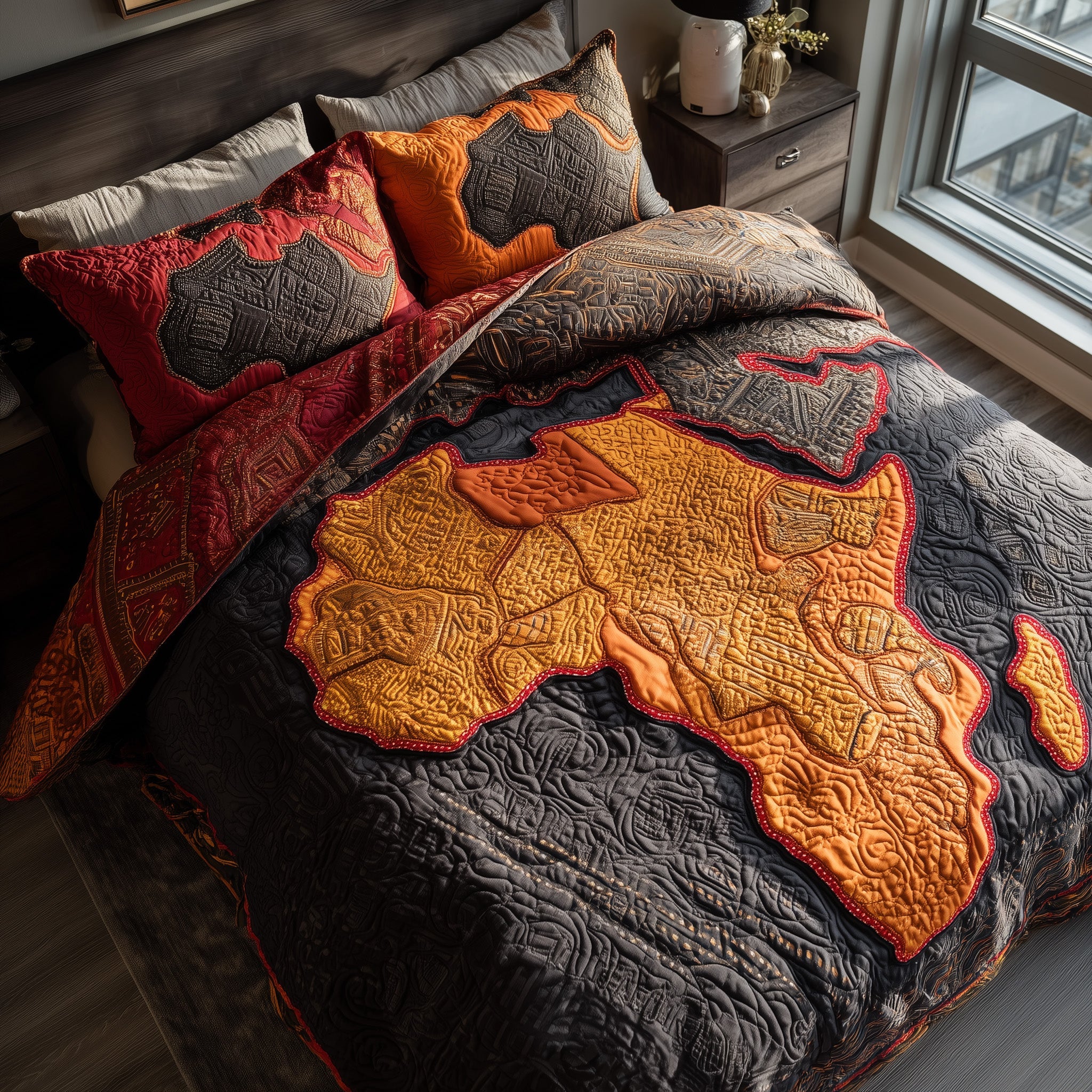African Roots Quilted Bedding Set Duvet Cover Bedspread Melanin African American Gifts Stuff
