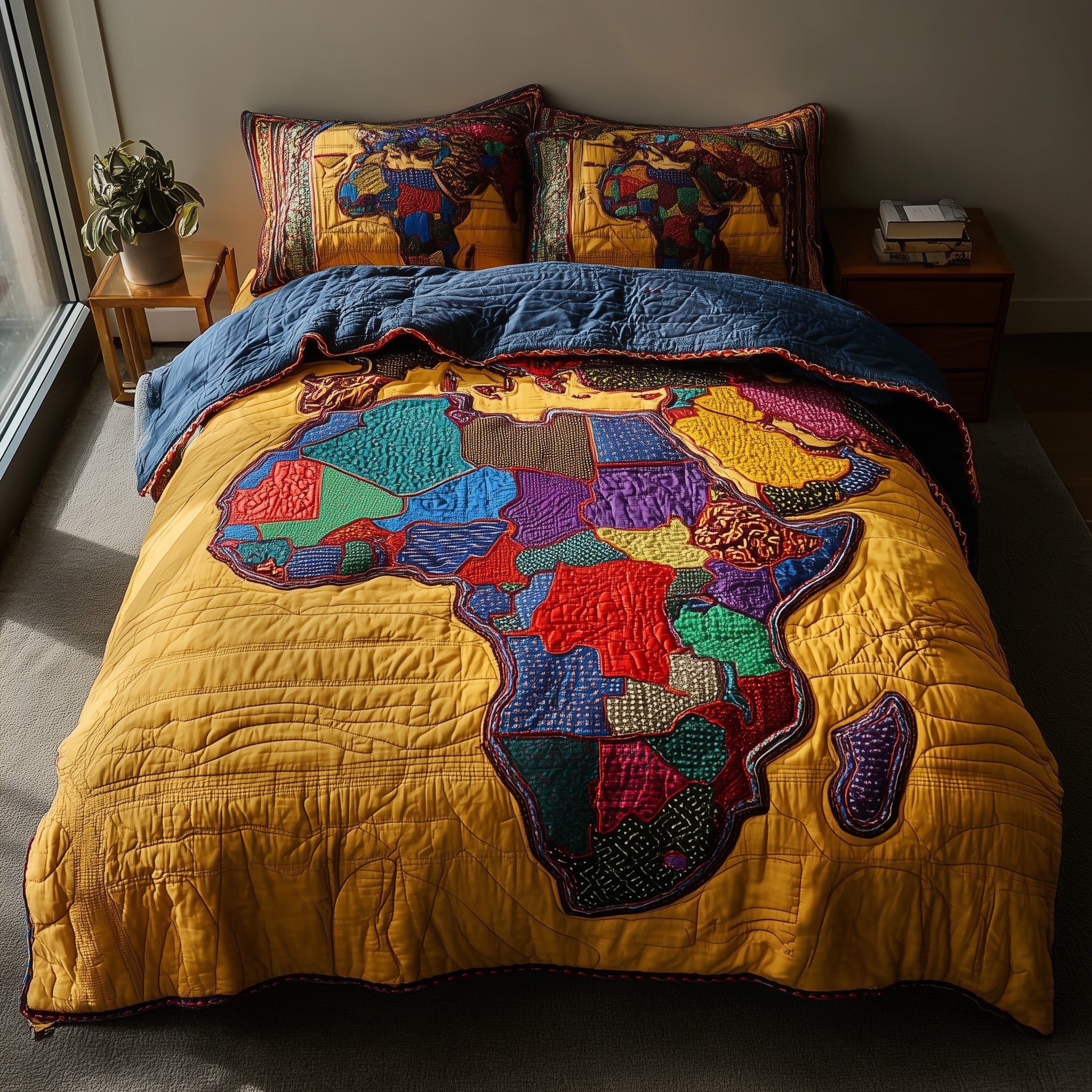 African Roots Quilted Bedding Set Duvet Cover Bedspread Melanin Themed Gifts