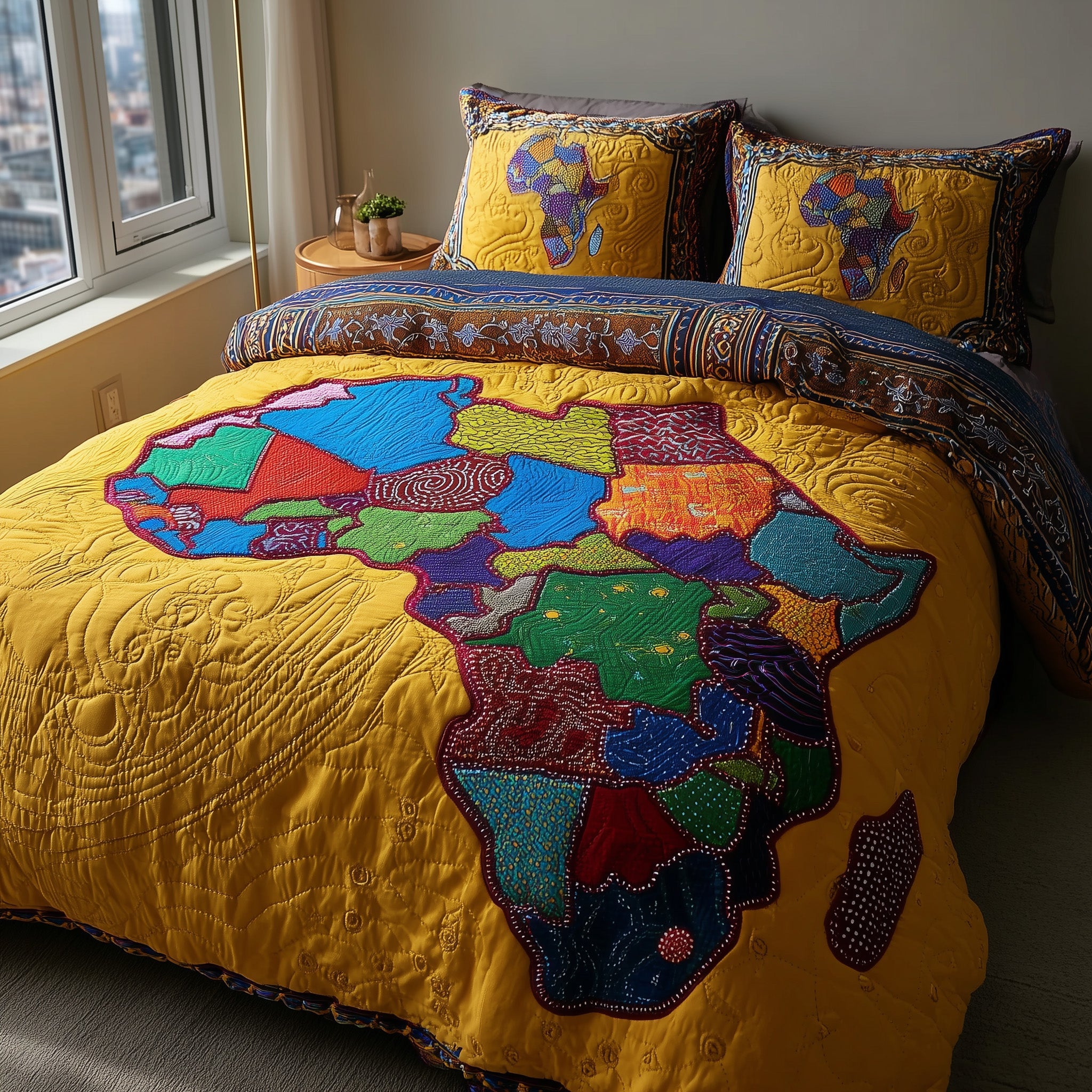 African Roots Quilted Bedding Set Duvet Cover Bedspread Melanin Themed Gifts For Her