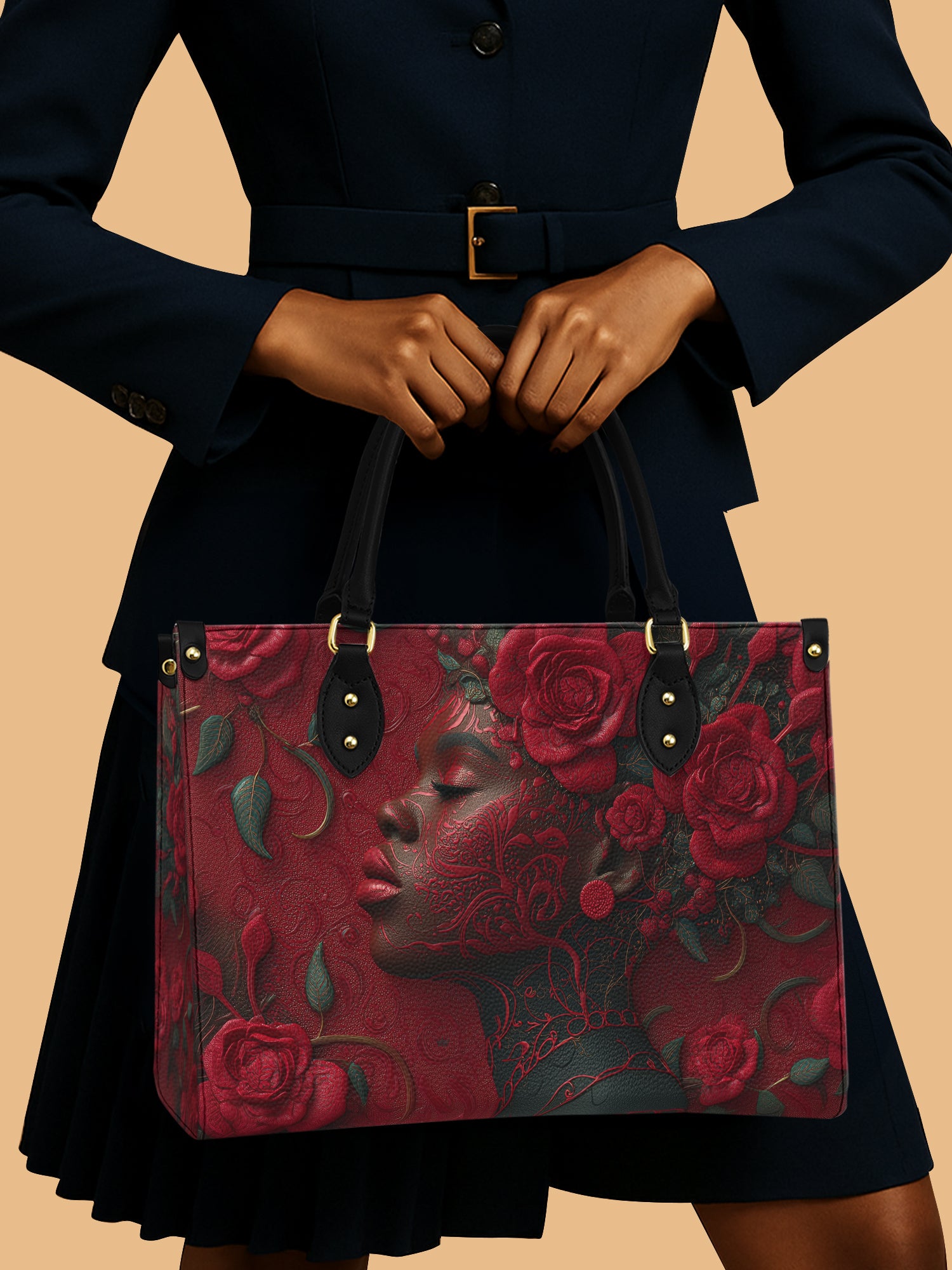 African Rose Queen Scarlet Leather Bag African Theme Bag Black Woman Gifts For Rose Lovers