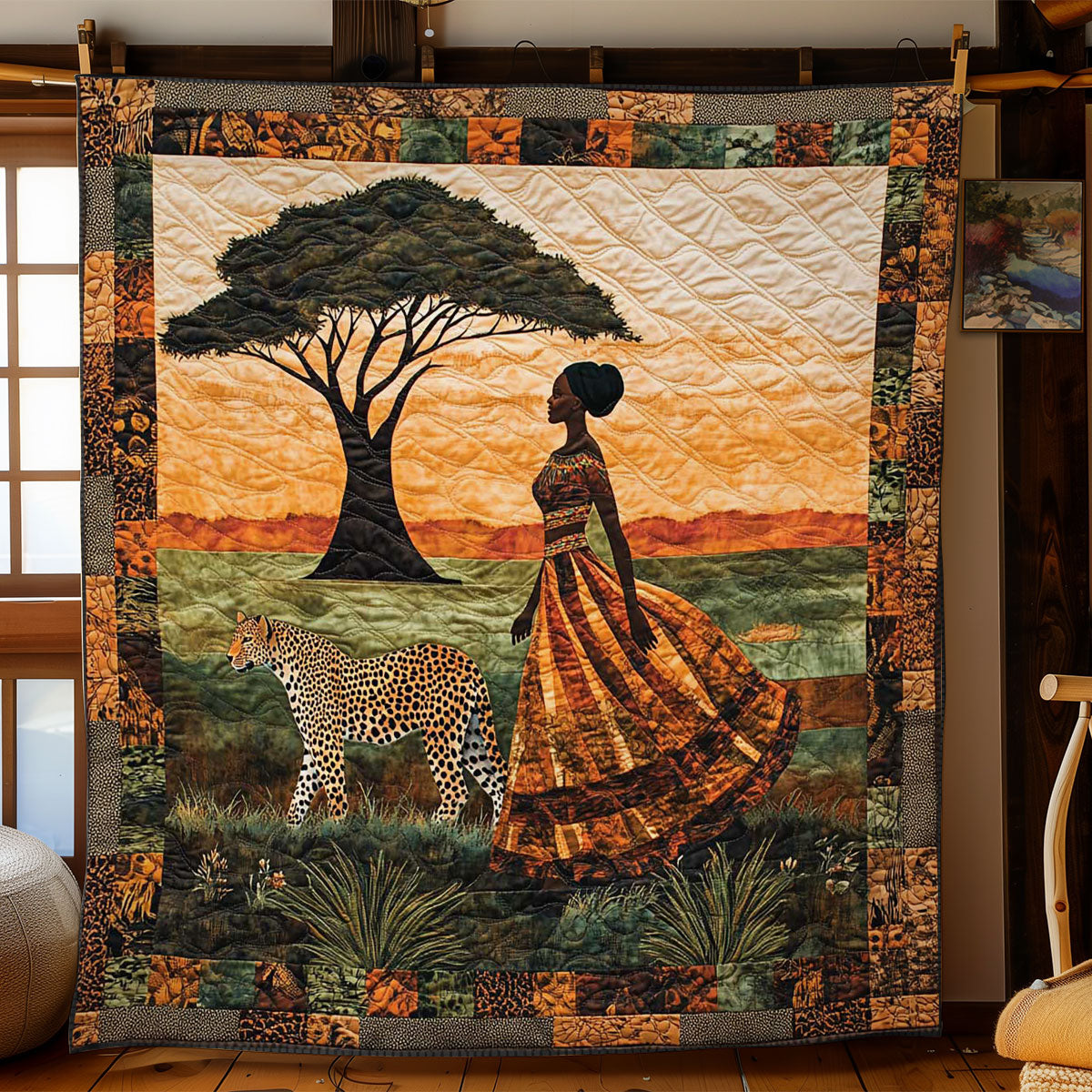 African Royal Escort Quilt Blanket African Art Throw Blanket Gifts For Animal Lovers