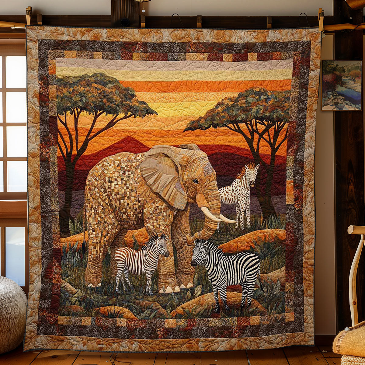 African Safari Quilt Blanket African Art Throw Blanket Native Presents For Animal Lovers