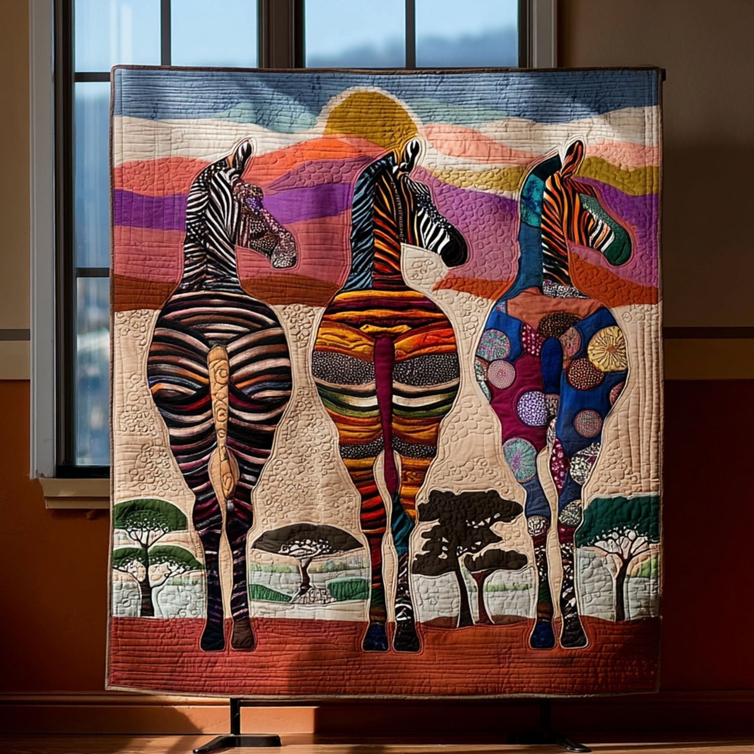 African Tales Quilted Blanket Winter Decor Blanket Zebra Print Gift Ideas