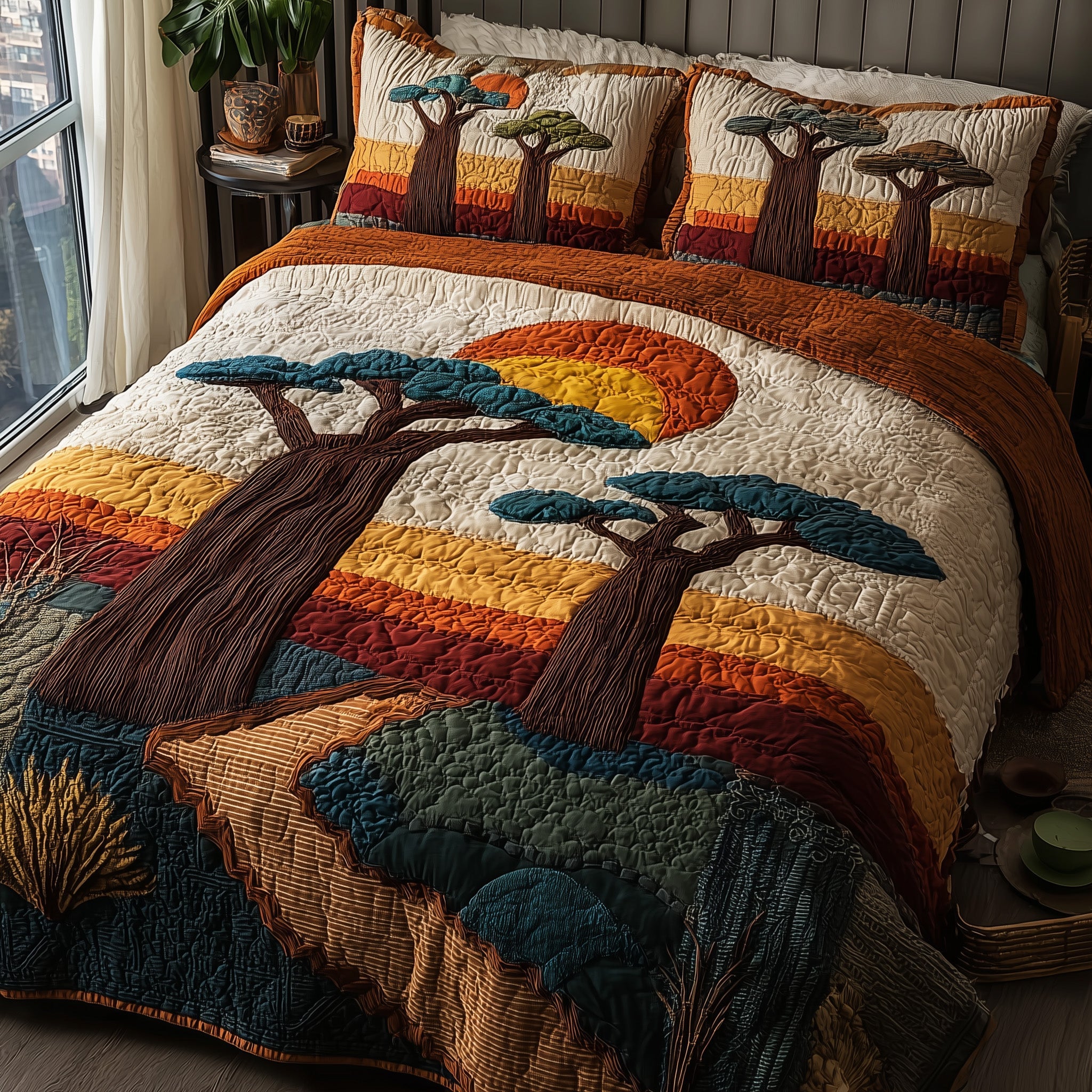 African Tree Of Life Quilted Bedding Set Stylish Home Decor