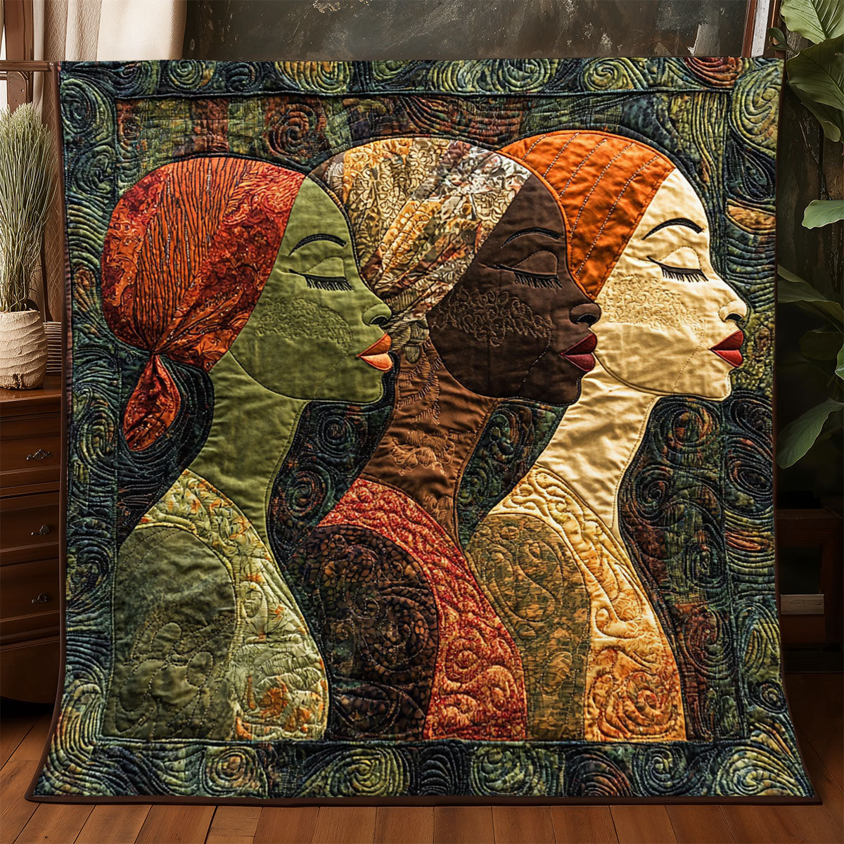 African Triumvirate of Queens Quilt Blanket African Art Throw Blanket Gifts For Native