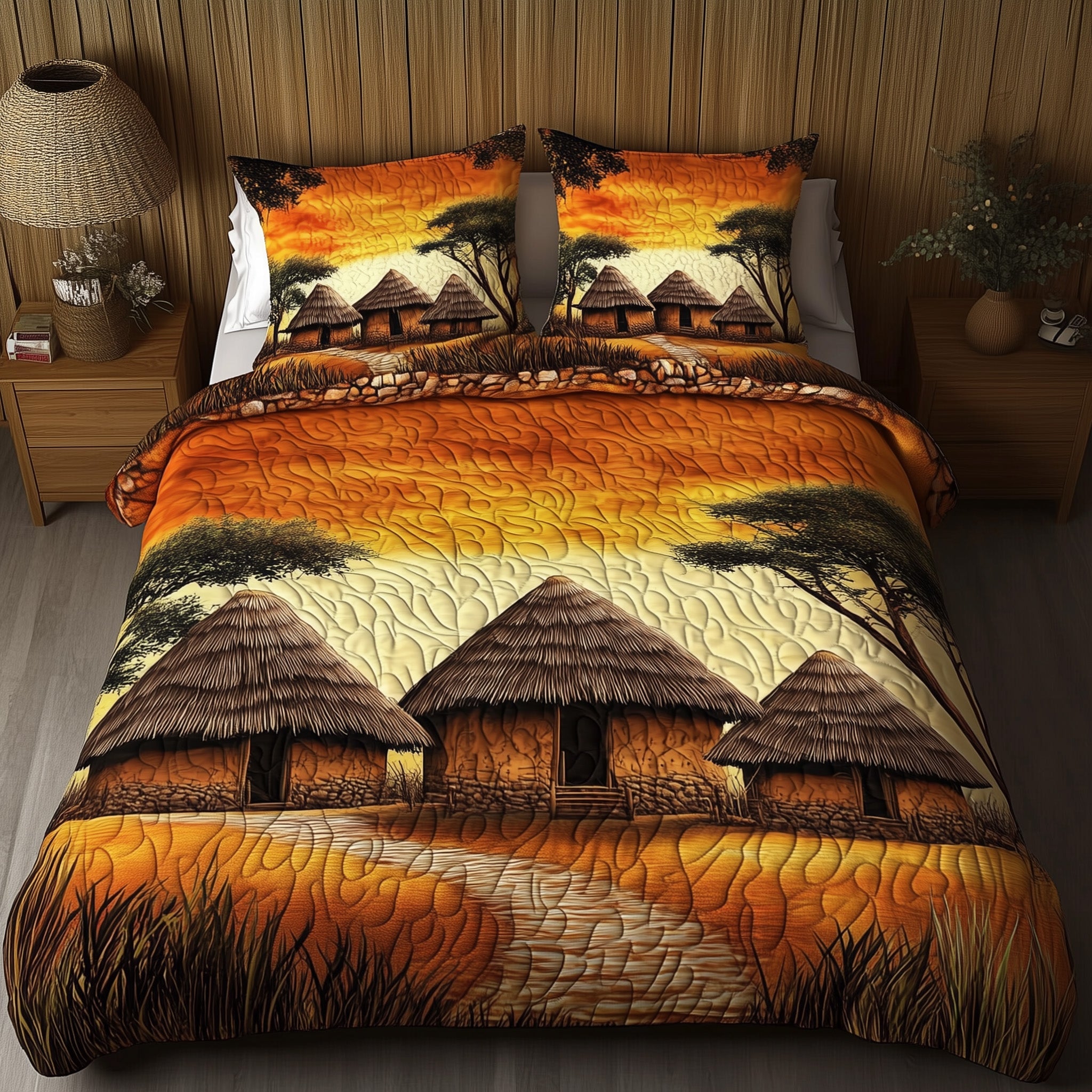 African Village Duvet Cover Set Halloween Merch Gift