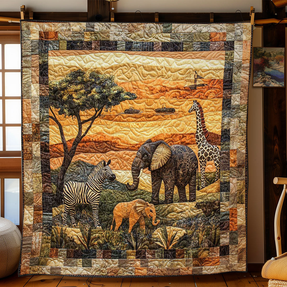 African Wilderness Quilt Blanket African Art Throw Blanket Best Gifts For Animal Lovers