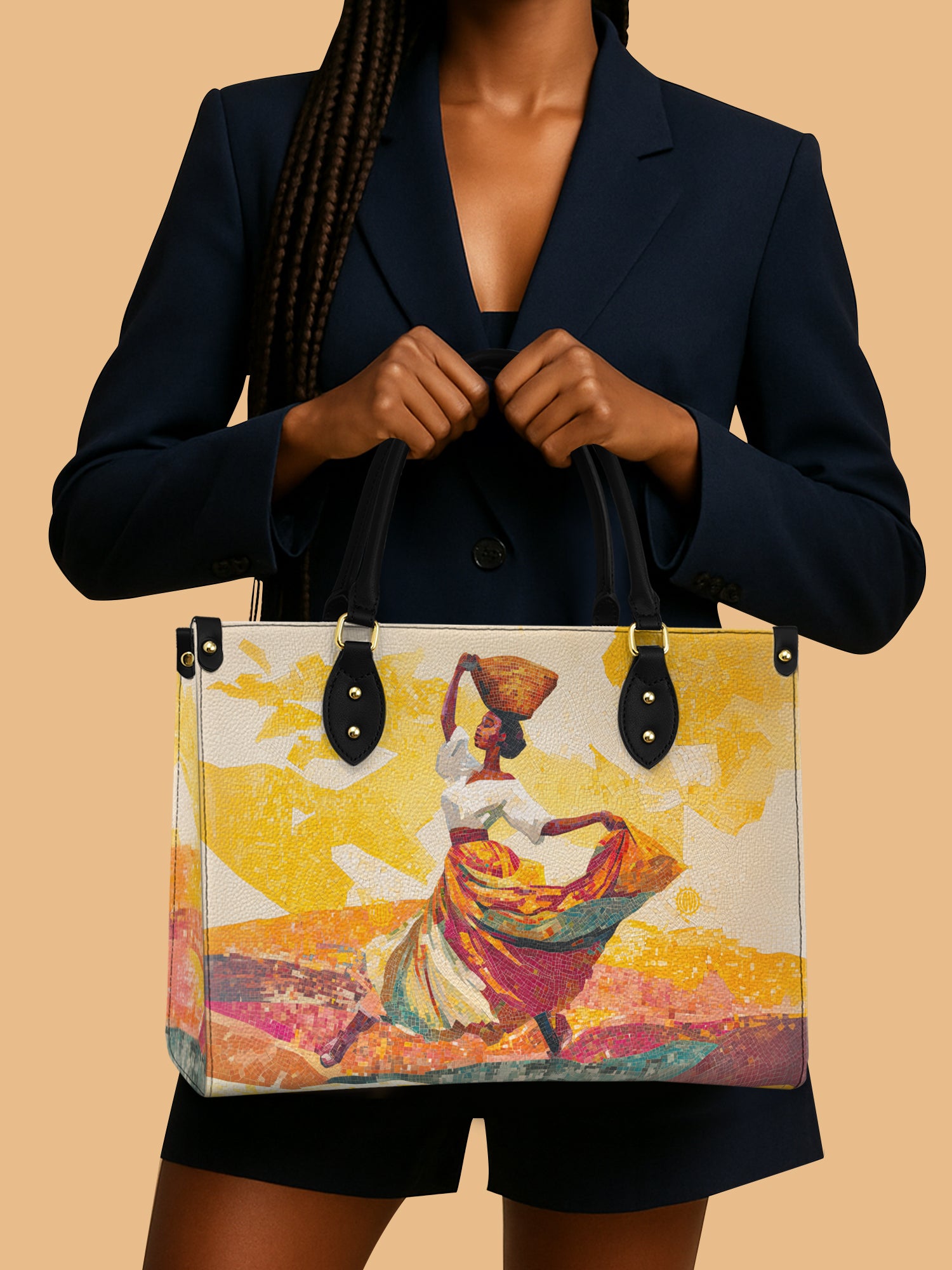 African Woman Autumn Dance  Leather Bag African Art Inspired Bag Black Women Presents