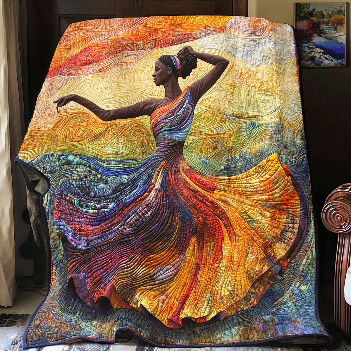 African Woman Colorful Dancing Quilt Blanket African Art Throw Blanket Native Gifts