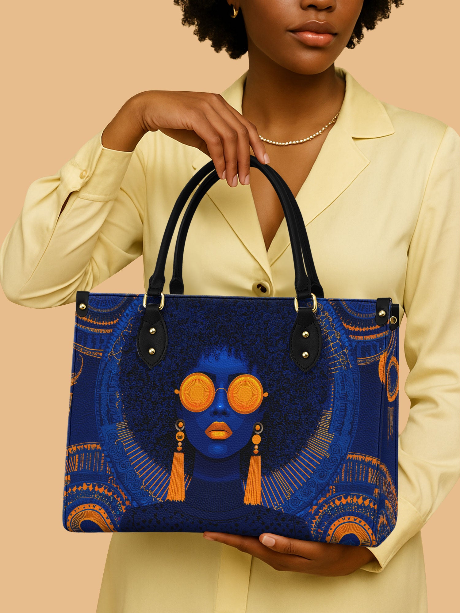 African Woman Electric Blue Pop Art Leather Bag Black Women Theme Bag African Art Gifts