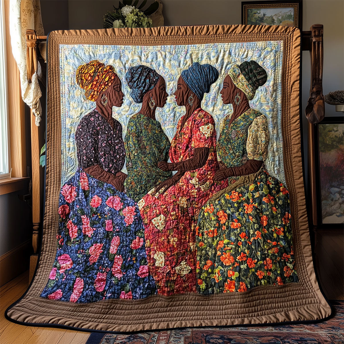 African Woman Gathering of Matriarchs Quilt Blanket African Art Throw Blanket Native Gifts