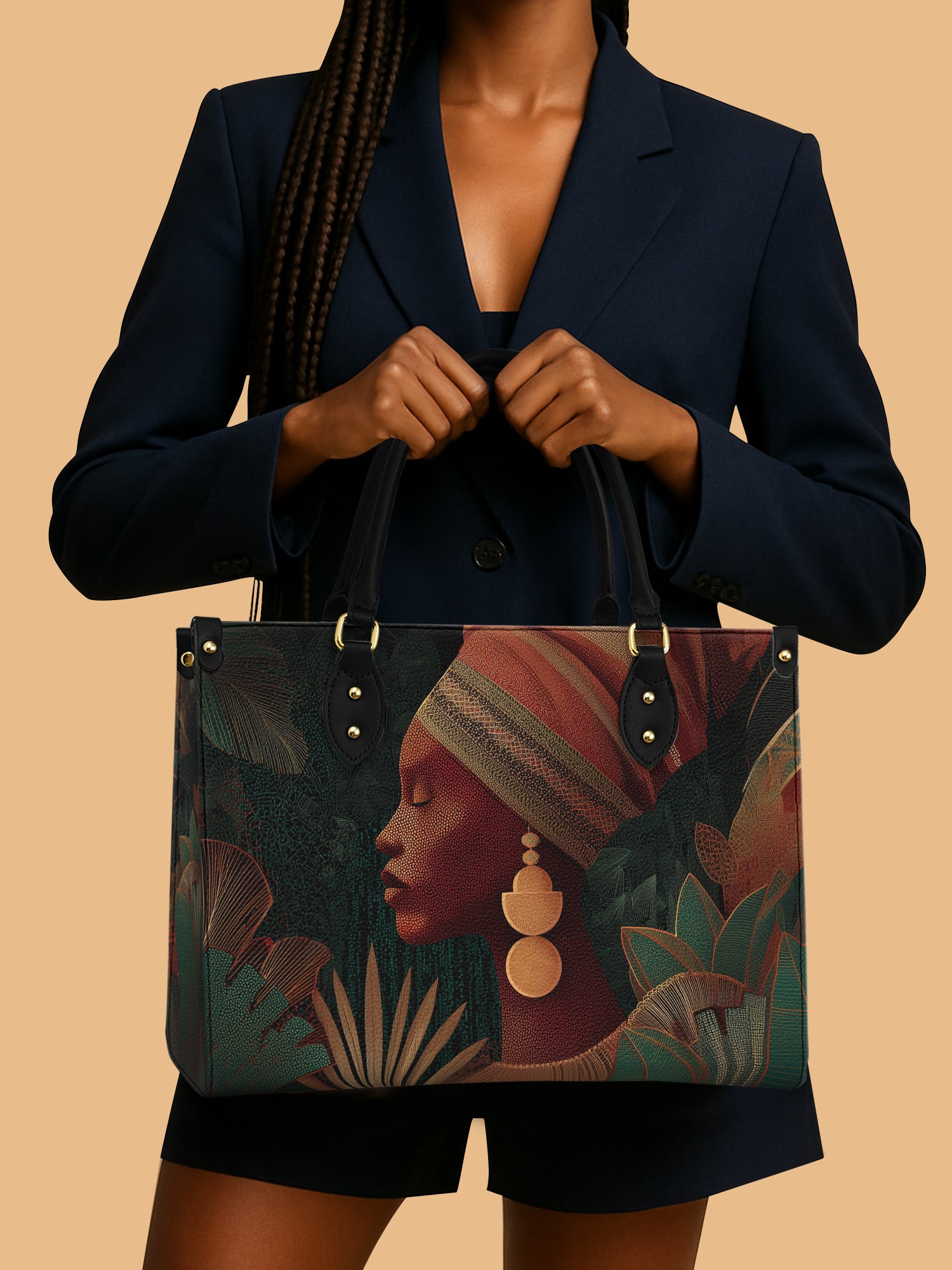 African Woman Leather Handbag Jungle Goddess Portrait Themed Black Women Gifts For Women
